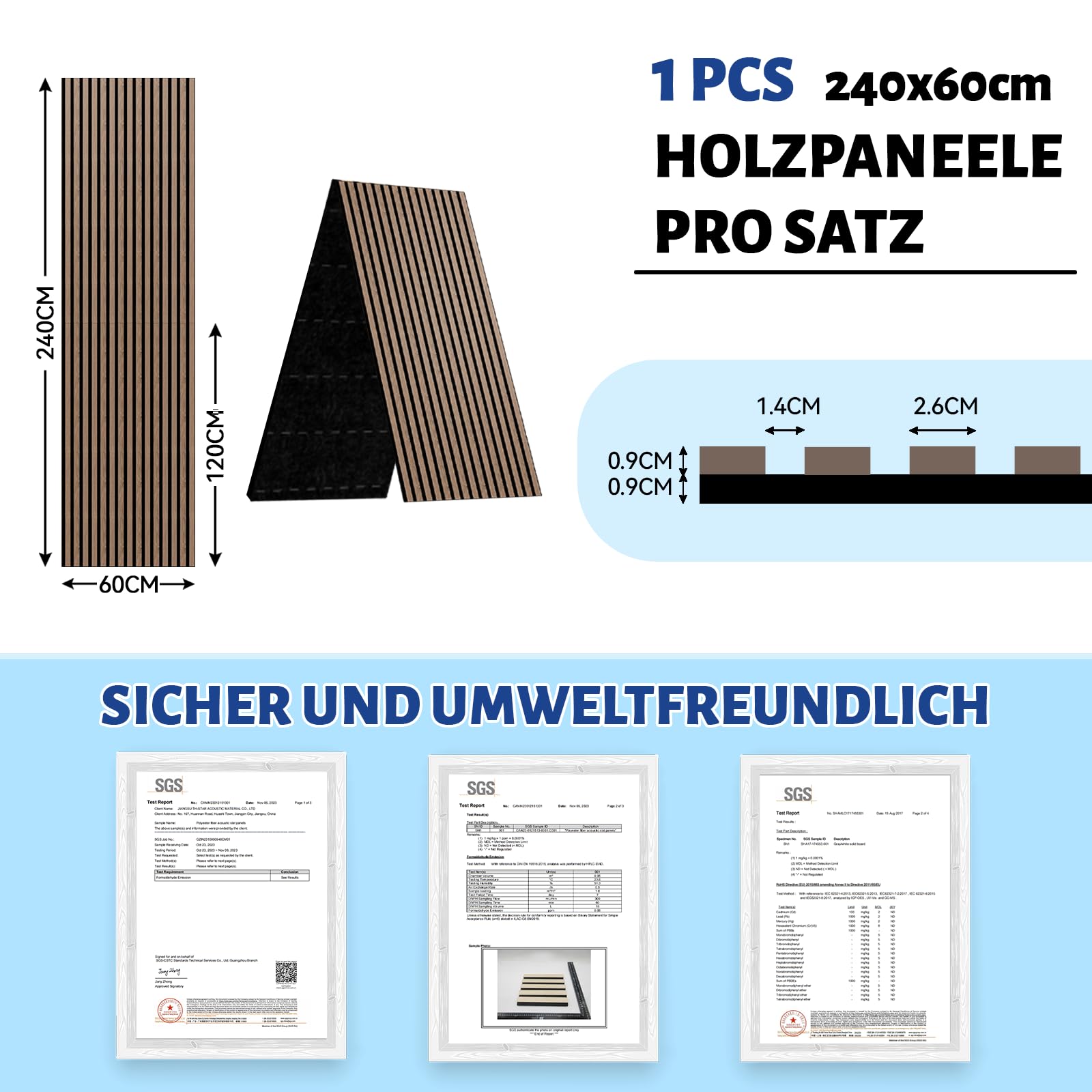 AKK-STAR Akustikpaneele 2Set 240x60cm (2,88m²) - Faltbare Wandpaneele in Holzoptik für Schallschutz & Dekoration | 3D Wandpaneele für Wohnzimmer, Homeoffice | Zur Wandmontage (Eiche Geölt 16#)