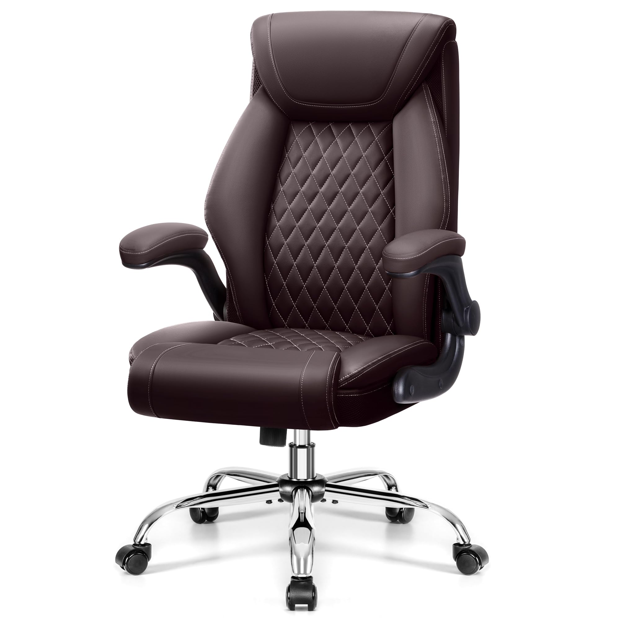 Office Chair, Executive Leather Office Chairs with Rocking Function, Big and Tall Ergonomic Computer Chair with Lumbar Support Flip-Up Armrests, Comfortable Gaming Chairs for Home Ofiice