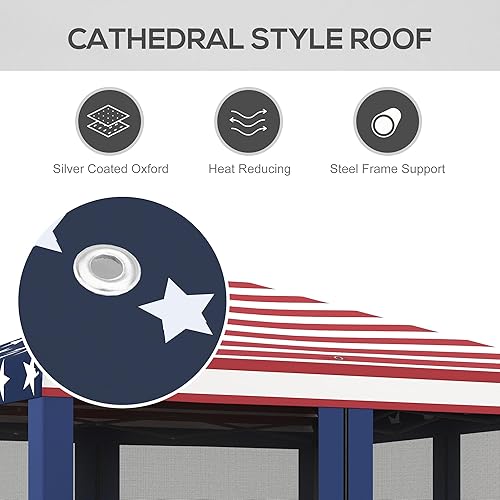 Miniatura 6 de Toldo desplegable Outsunny, 10 x 10 pies, con paredes de red, multicolor/fantasía (American Flag Print), 1