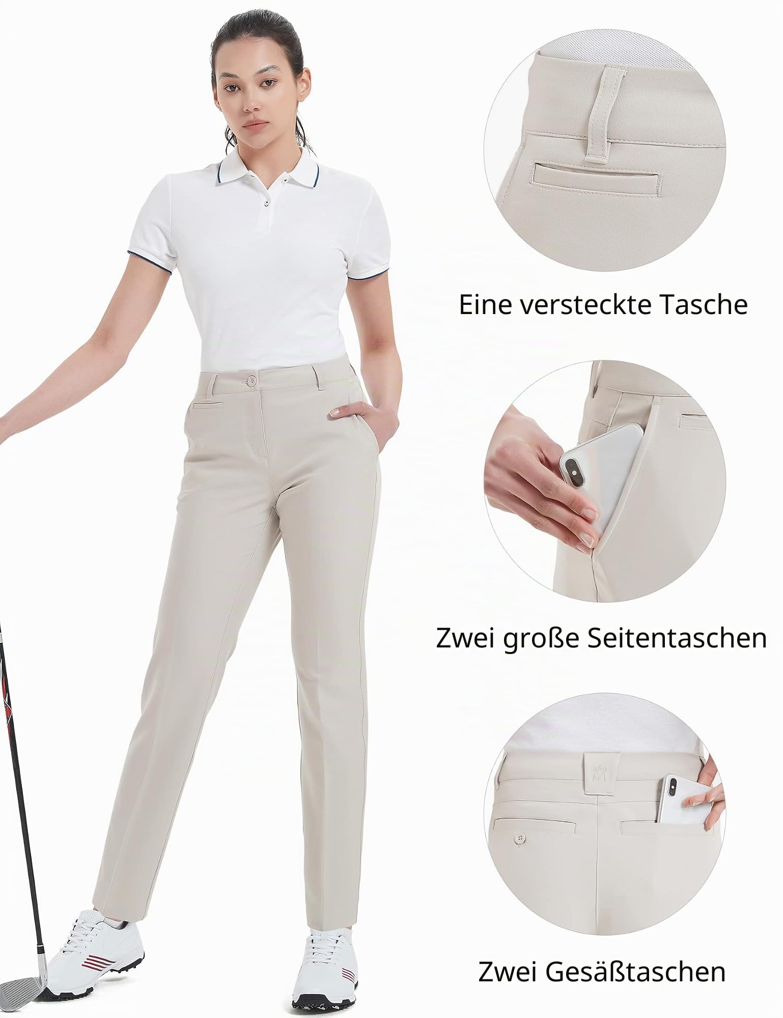 Women's Golf Pants Stretch Straight Lightweight Breathable Twill Work Chino Ladies Pants