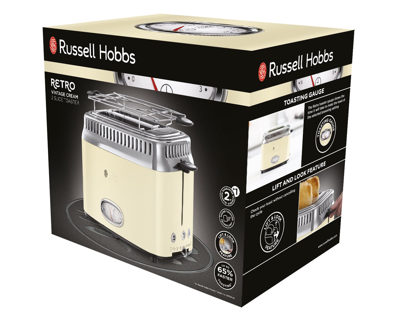 Russell Hobbs Retro 21672-70 Bollitore Elettrico, 2400 Watt, 1.7 Litri, Acciaio Inossidabile, Crema + Retro Collection Tostapane, 1300 W, Acciaio Inossidabile, 2 Scomparti, Crema
