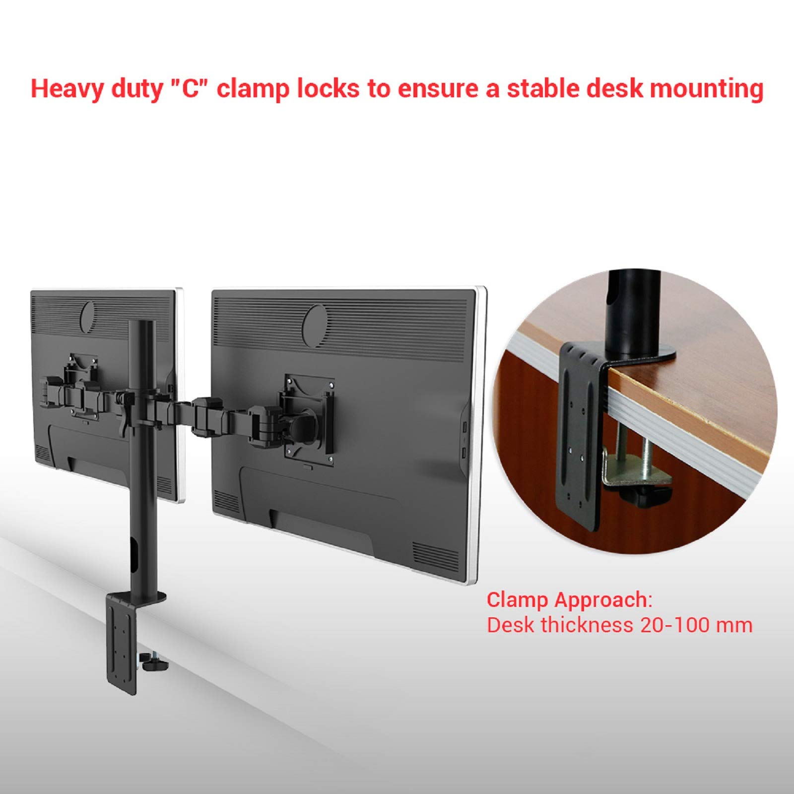 Fleximounts D1D Supporto Doppio Monitor per Schermo LED LCD da 10 a 27 Pollici Braccio Monitor Regolabile in Altezza Dimensioni VESA 75x75-100x100mm