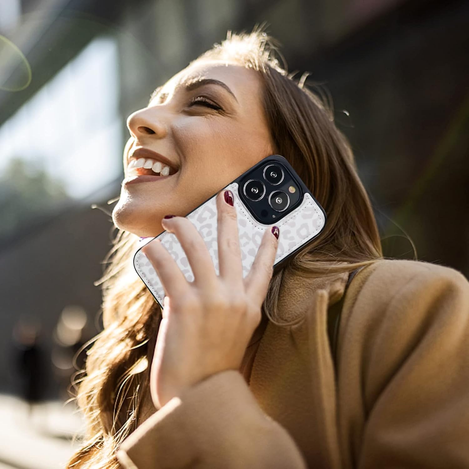 HAOPINSH for iPhone 13 Pro Case Wallet with Card Holder, White Leopard Cheetah Pattern Back Flip Folio PU Leather Kickstand Card Slots Case for Women Girls, Double Magnetic Shockproof Cover 6.1" - Image 6