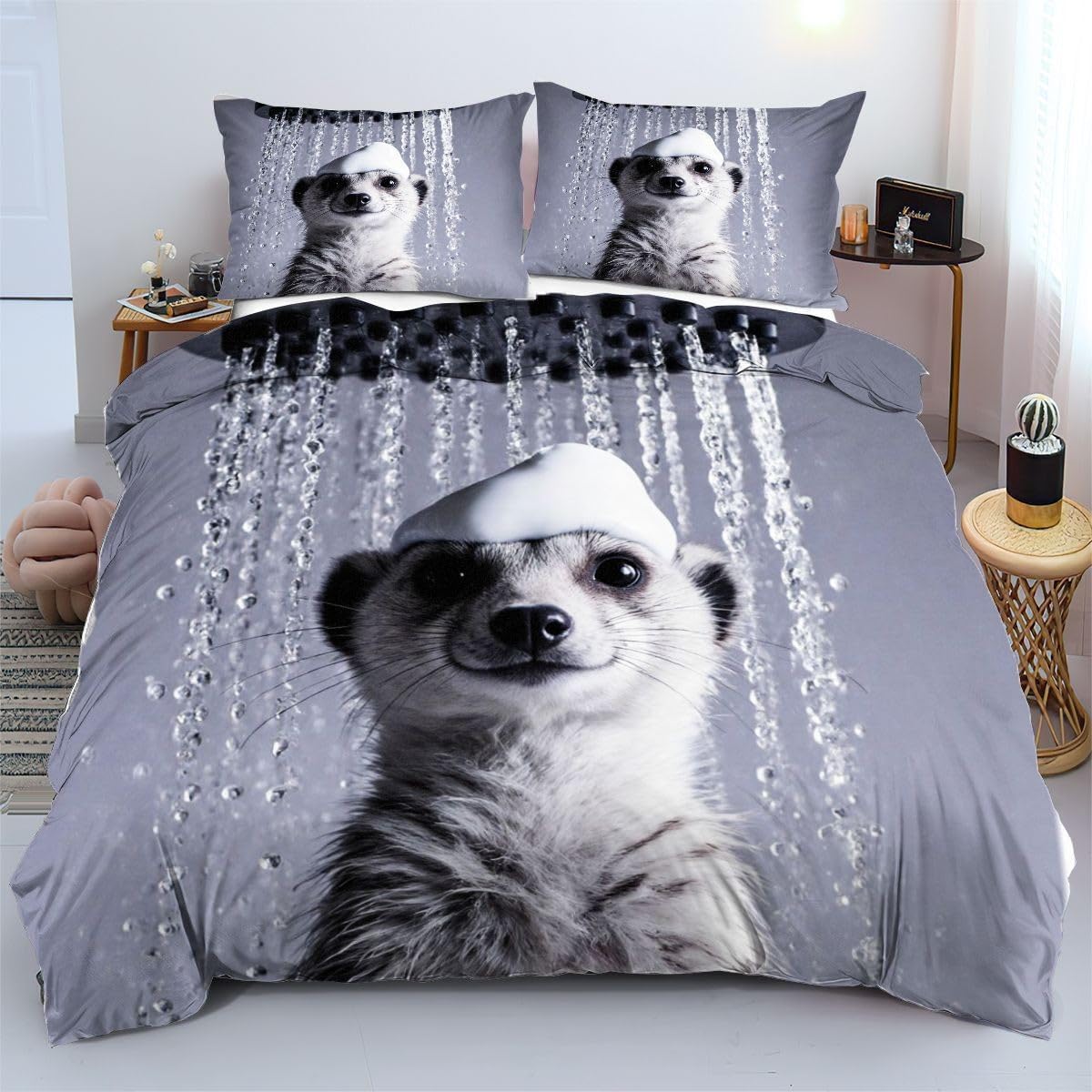 Parure de lit suricate gris 240x260 cm pour sublimer votre chambre à coucher