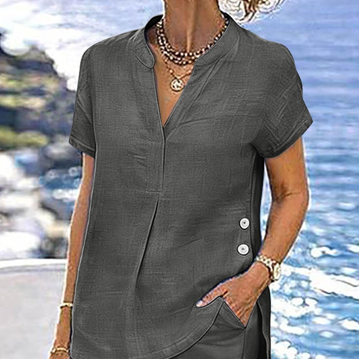 Womens Business Casual Outfits Trendy V Neck Short Sleeve Tops Straight Leg Pants Sets Matching Set for Office Work