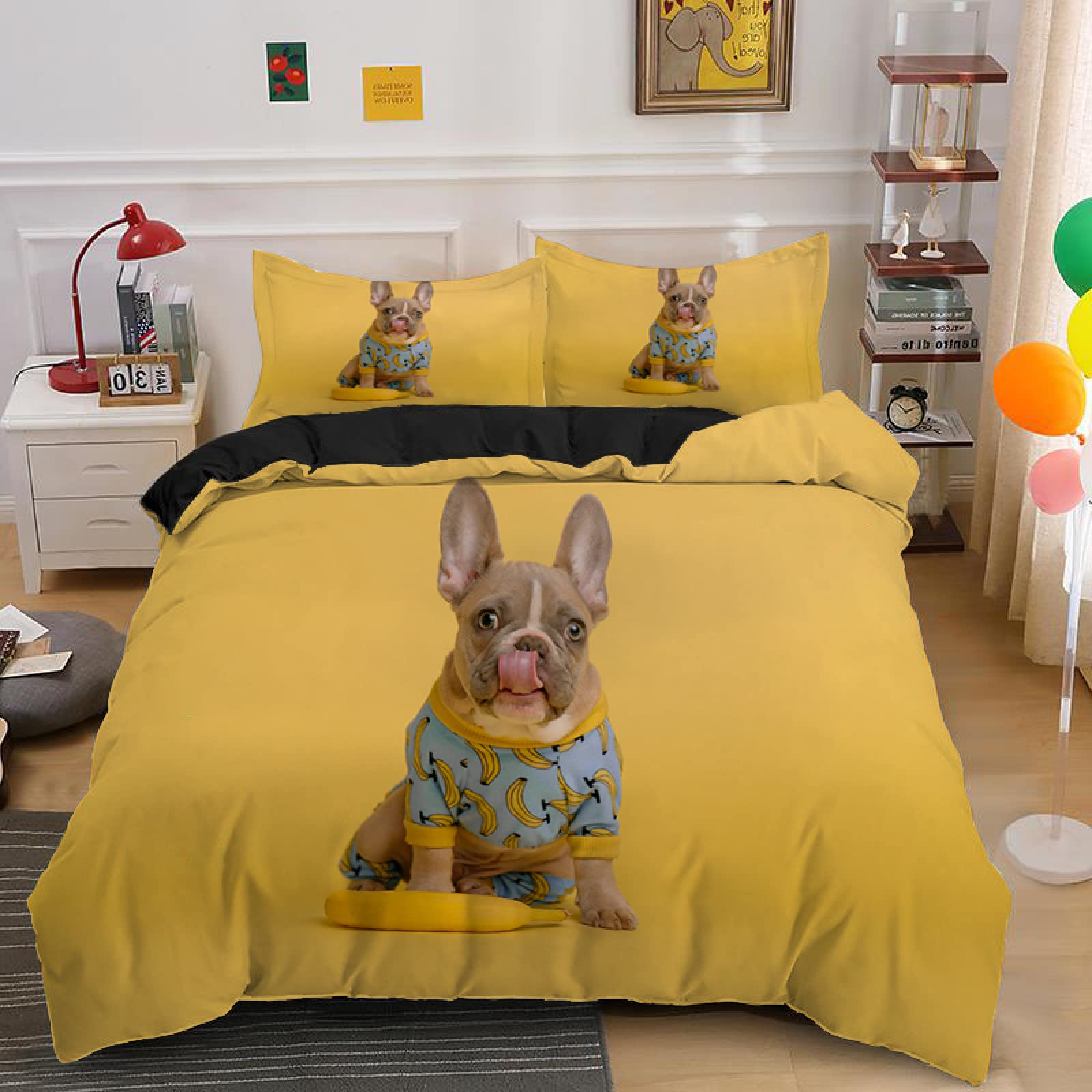 Housse de couette 160x200 chien roux en microfibre avec 2 taies d'oreiller