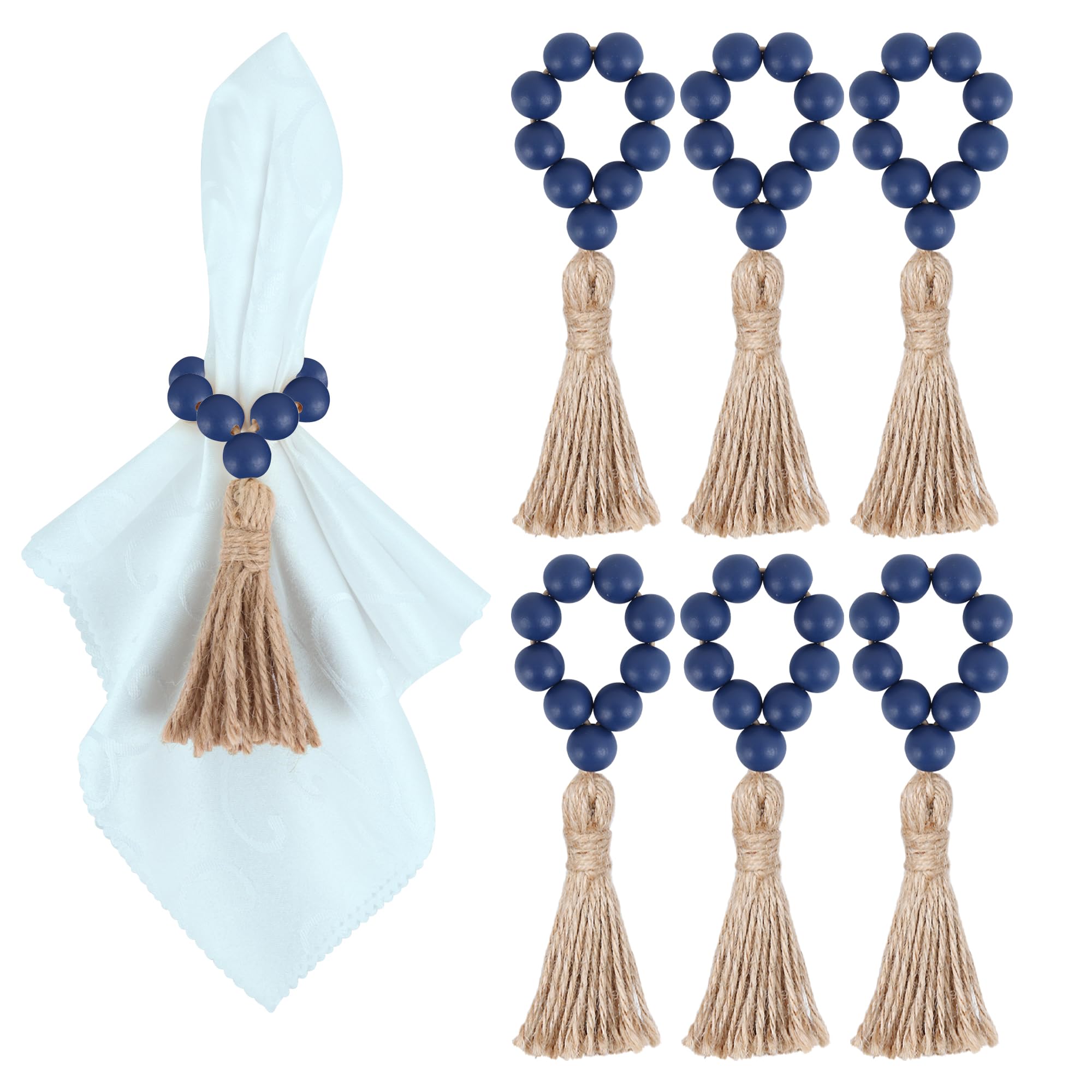 Meplait 6 Pieces Wooden Bead Napkin Rings