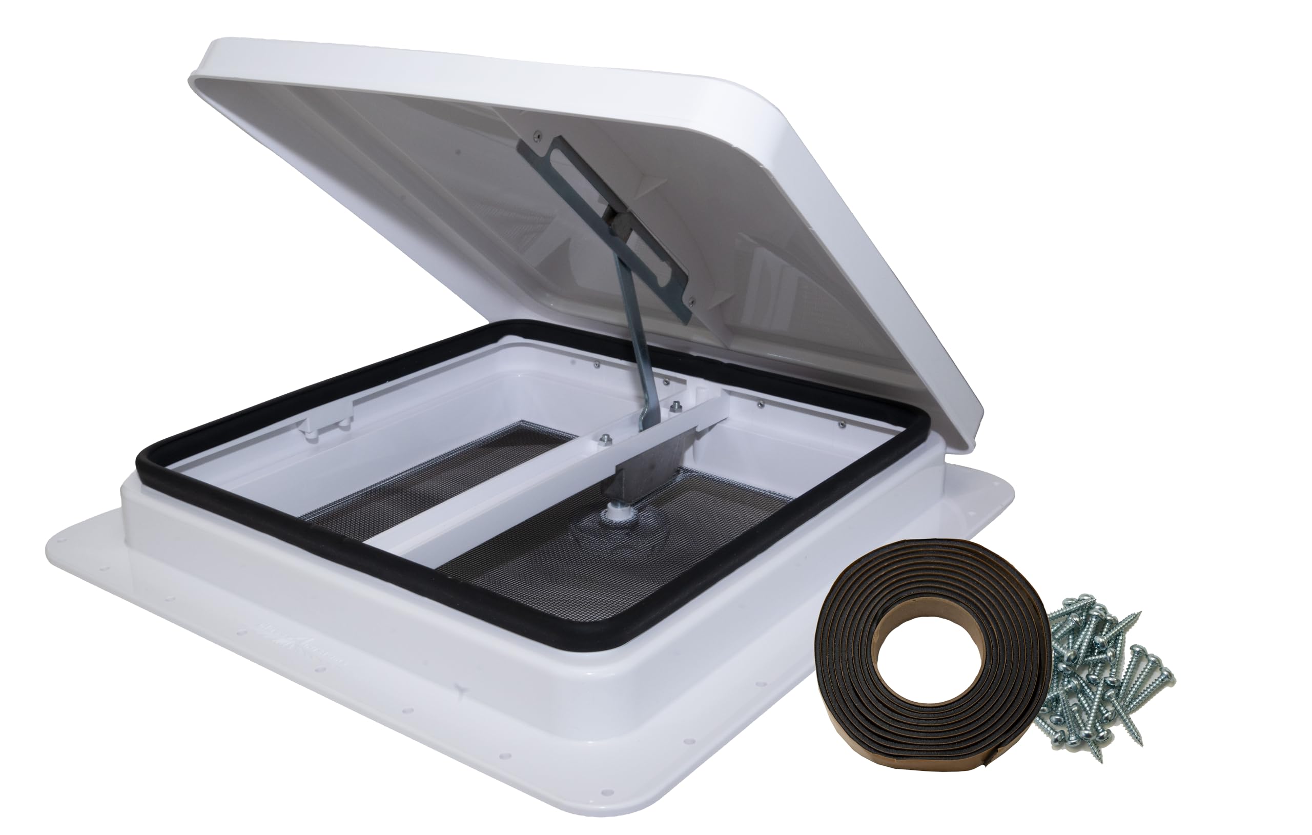 81111-1GPS | 14" RV Roof Vent | 1" Garnish Ring | Non Powered | White Lid | Manual Crank | for RV's | Cargo Trailer | Camper and Motorhome (1" Garnish, Butyl Tape/Screws)