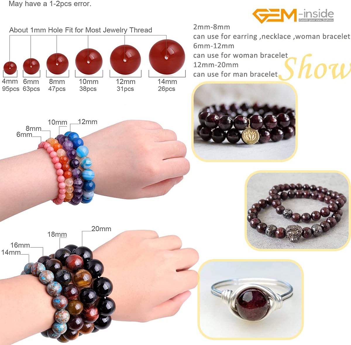 GEM-Inside Genuine Natural Dark Red Garnet Gemstone 6mm Round Stone Loose Beads Crystal Energy Stone Power for Jewelry Making 15" 1.5mm-2mm Big Hole - Image 6