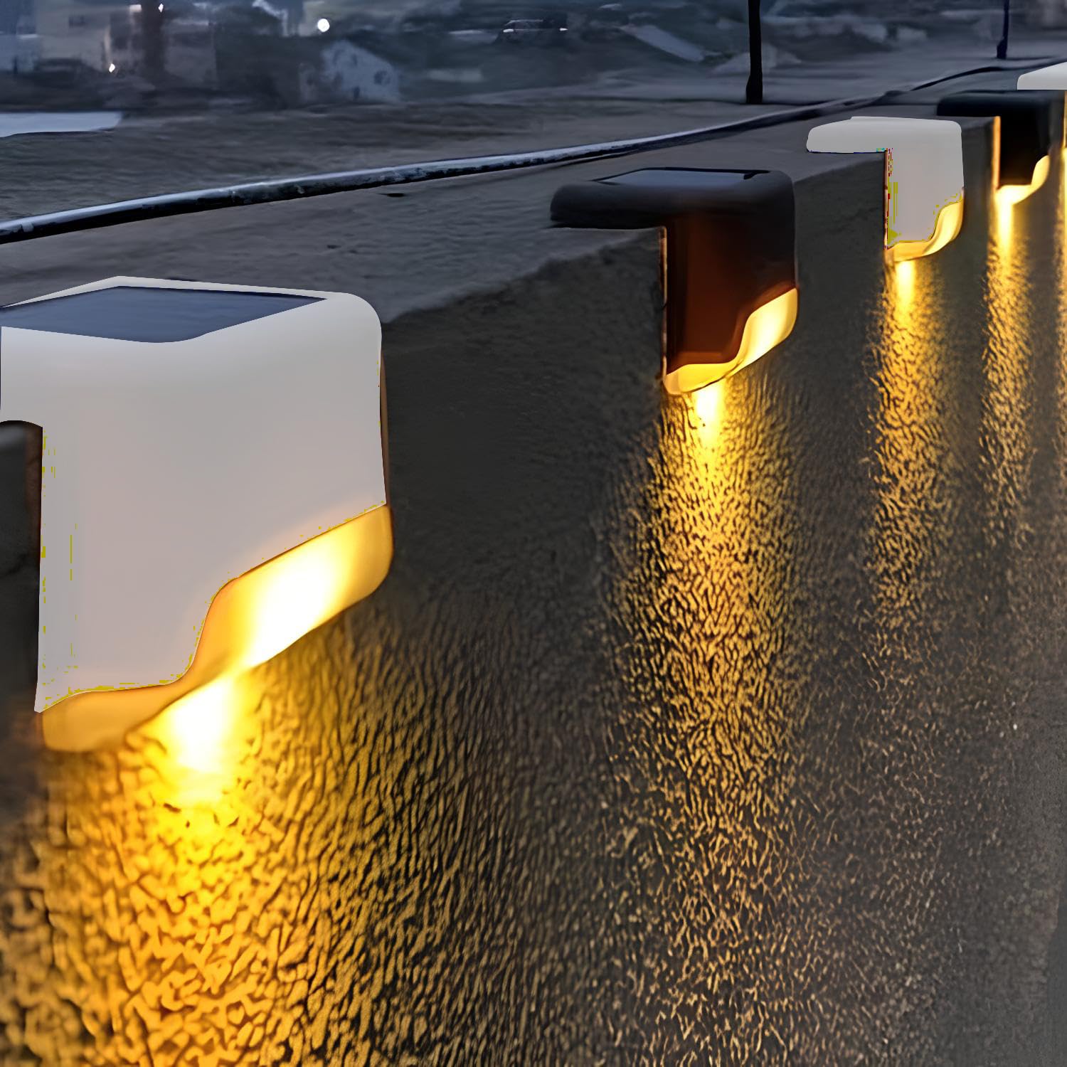 GIGAWATTS Boundary Solar Deck Light Automatic Sensor Weather Resistant Easy Installation Energy Efficient Outdoor Versatile Lamp for Home Garden Balcony (Warm White, Pack of 4)