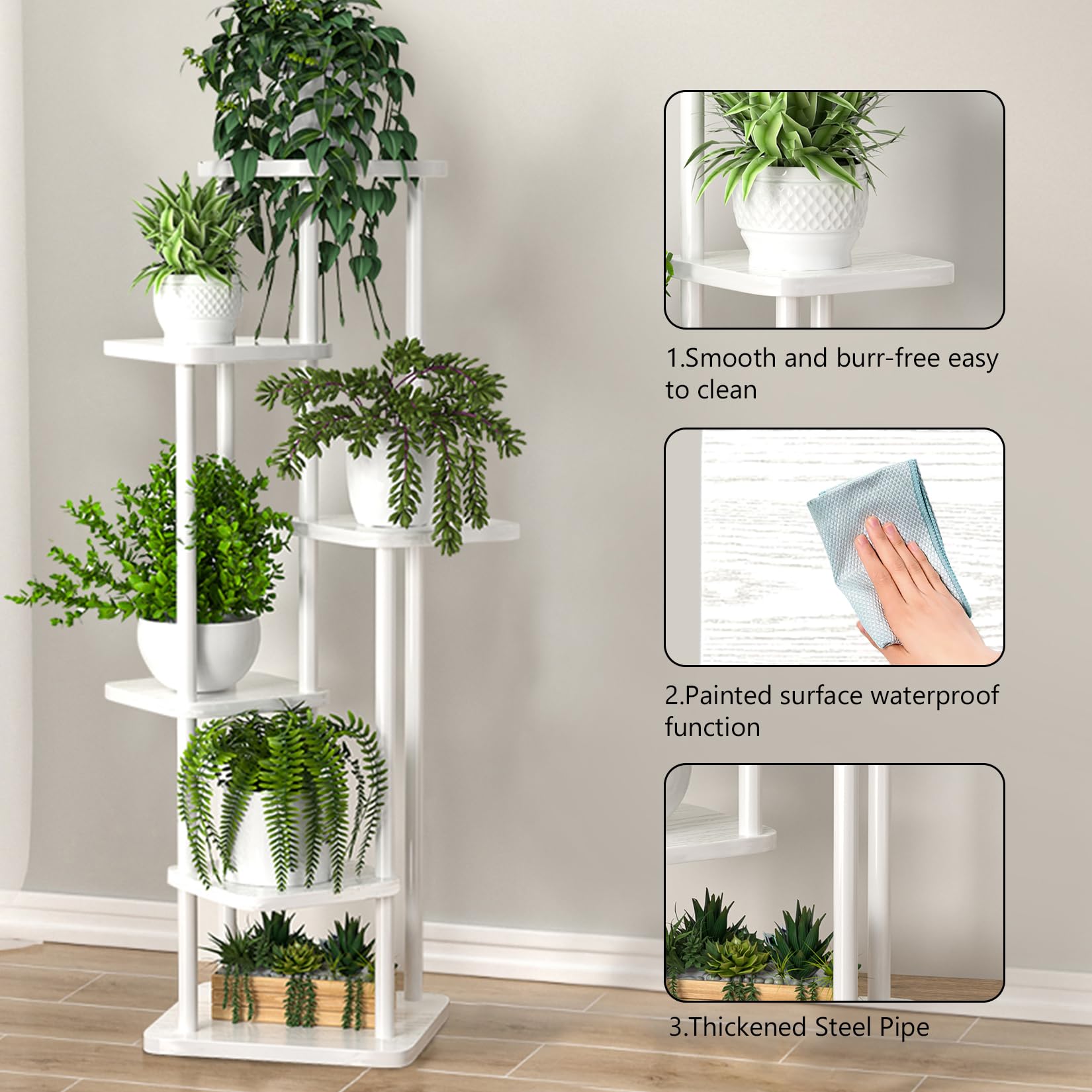 Support pour plantes d'intérieur et d'extérieur pour plusieurs plantes, support multifonction pour plantes, convient pour le salon, la salle de bain, le balcon (6 niveaux, blanc)