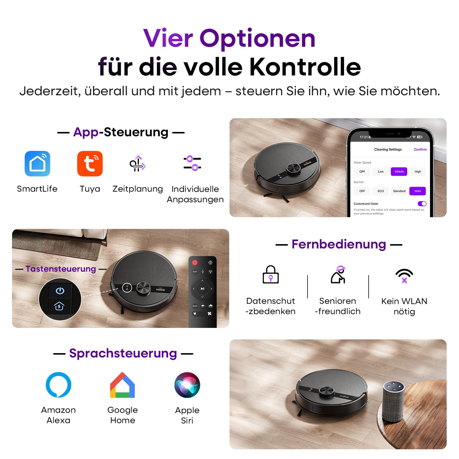 MONSGA Saugroboter mit Wischfunktion,5000Pa Saugkraft,180Min Laufzeit,Anti-Tangle-System,LiDAR Navigation, Staubsauger Roboter für Teppich, Tierhaare, APP & Fernbedienung Steuerung (Schwarz)