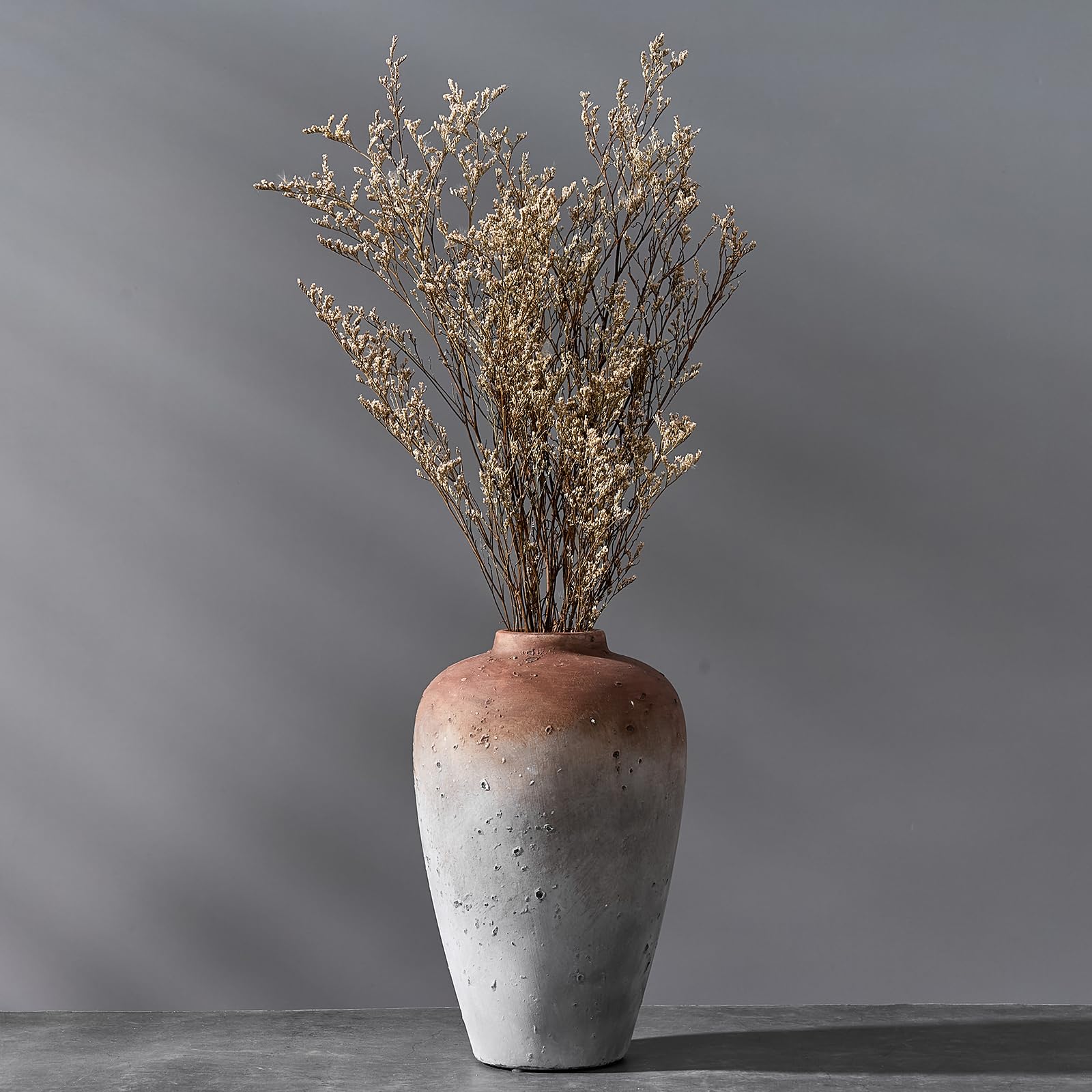 Vaseking 9.4 Inch Large Ceramic Rustic Antique Vase, Color Block Unique Style Decorative Flower Vase,Distressed Decorative Vase for Home Decor, Living Room, Table, Wedding, Shelf, Brown