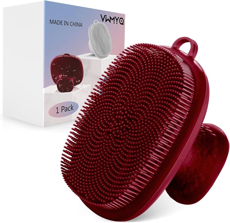 Escova manual de silicone para limpeza facial VWMYQ, vermelha
