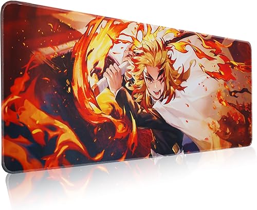 DarkCark Alfombrilla de mouse XL de anime Demon Slayer y tapete de juego para teclado Kyoujurou de 31.5 x 11.8 pulgadas, superficie de juego con