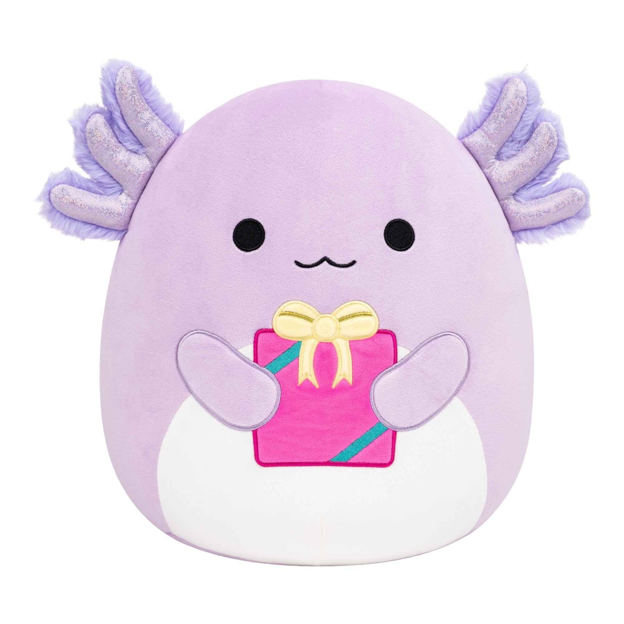 Squishmallows Original 12-Inch Monica the Purple Axolotl Holding Present - Offical Jazwares Plush (Medium-Sized)