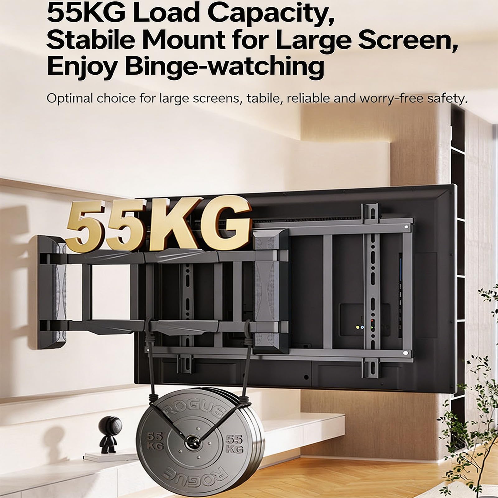Soporte de Pared motorizado para TV 65-86", Movimiento Completo con Mando, Carga 55 kg, Giro eléctrico ±90°, inclinación Ajustable, VESA 600x470, Ideal para salón o Cine en casa (65-75IN)