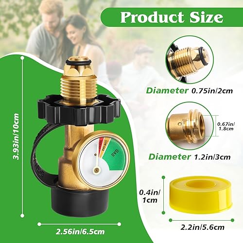 Miniatura 2 de Luxiv Adaptador de tanque de propano de 100 libras con calibre, adaptador POL a QCC1 de latón macizo de tanque de propano de 100 libras, dispositivo