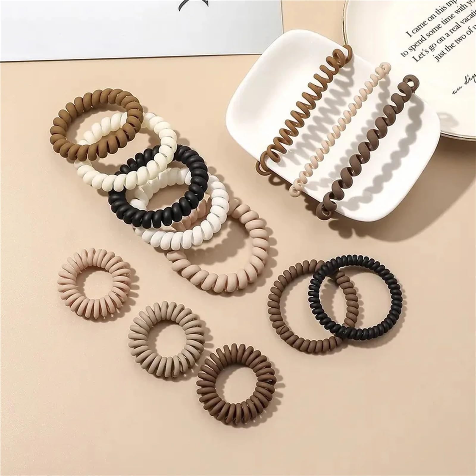 Elastici per capelli, 100 pezzi, satinati, opachi, solidi, elastici per capelli, a spirale (F)