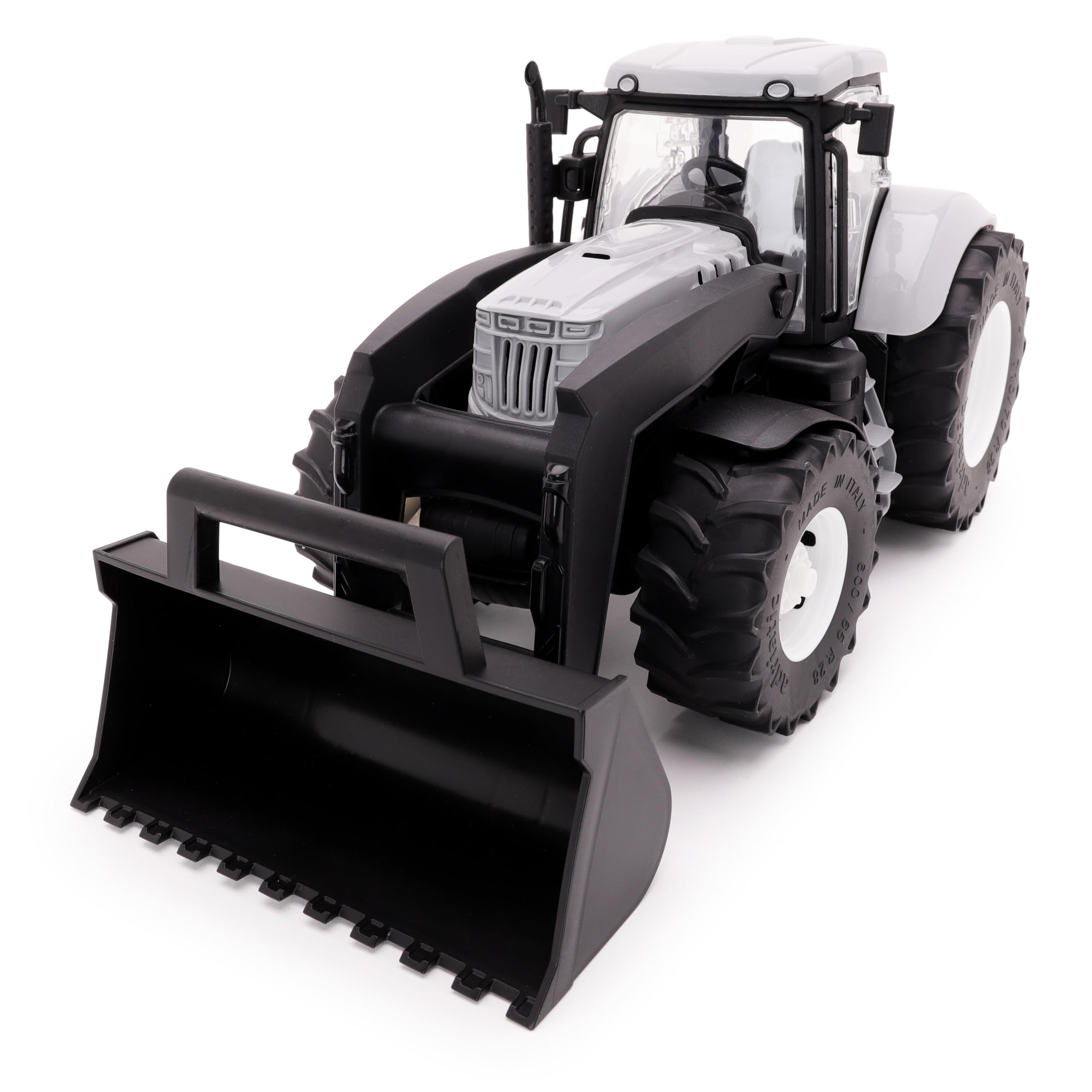 Toyland® 39cm (15") Grey Tractor With Opening Doors & Lifting Front End Loader - 1:16 Scale - Toy Farming Vehicles - 18MONTHS+