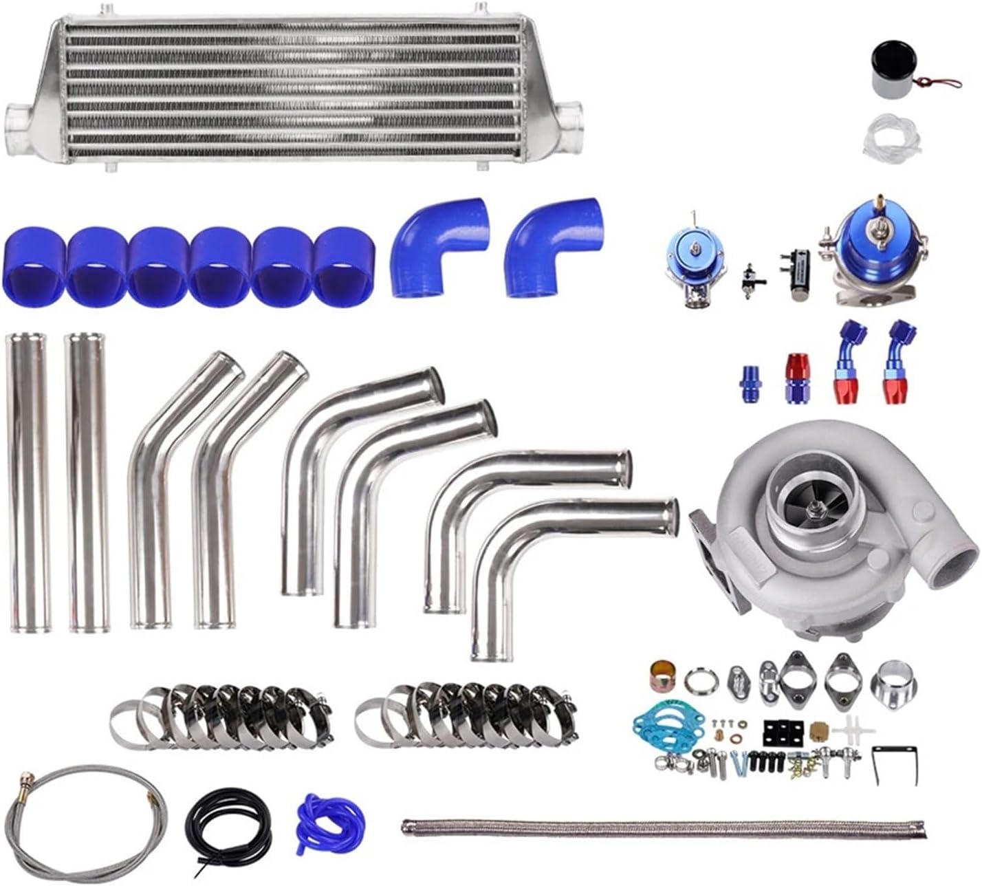 Turbo Pressure T3 T4 T04E Universal Turbo Kit Stage III+Wastegate+Turbo Intercooler++Piping Oil Line 10PC Turbocharger Kit