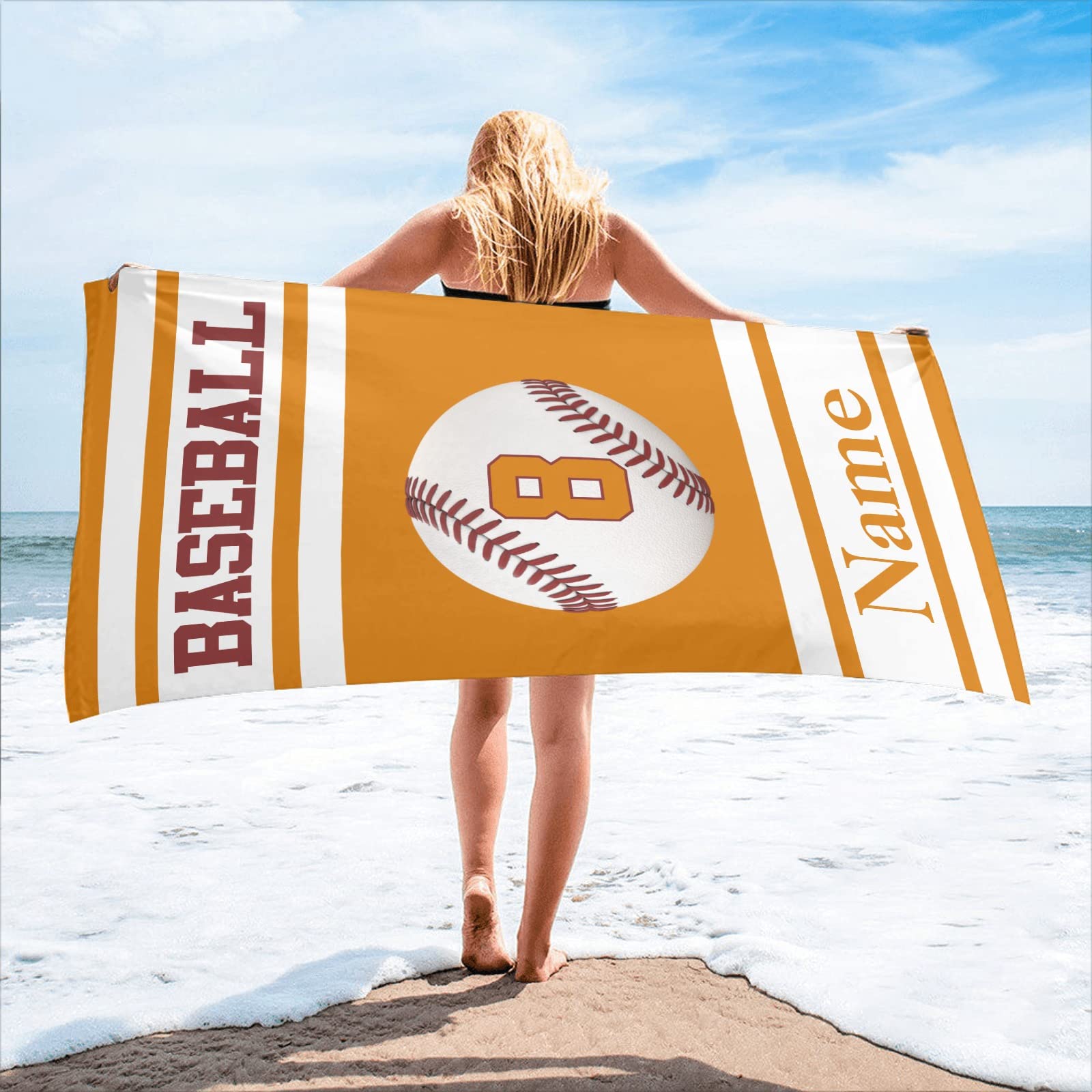 Personalized Baseball Beach Towel – Custom Name, 30x60 Inches, Quick-Dry, Sandproof, Lightweight - View #3