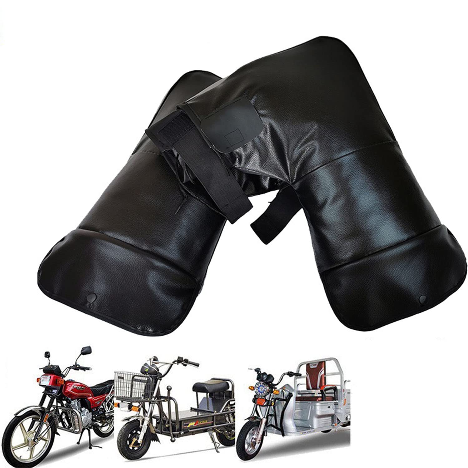 ZLZNX Manoplas De Moto Manillar Guantes De Ciclismo Guantes De Moto Protector Hecho De Cuero Artificial, Térmicos Y Antideslizantes para Invierno