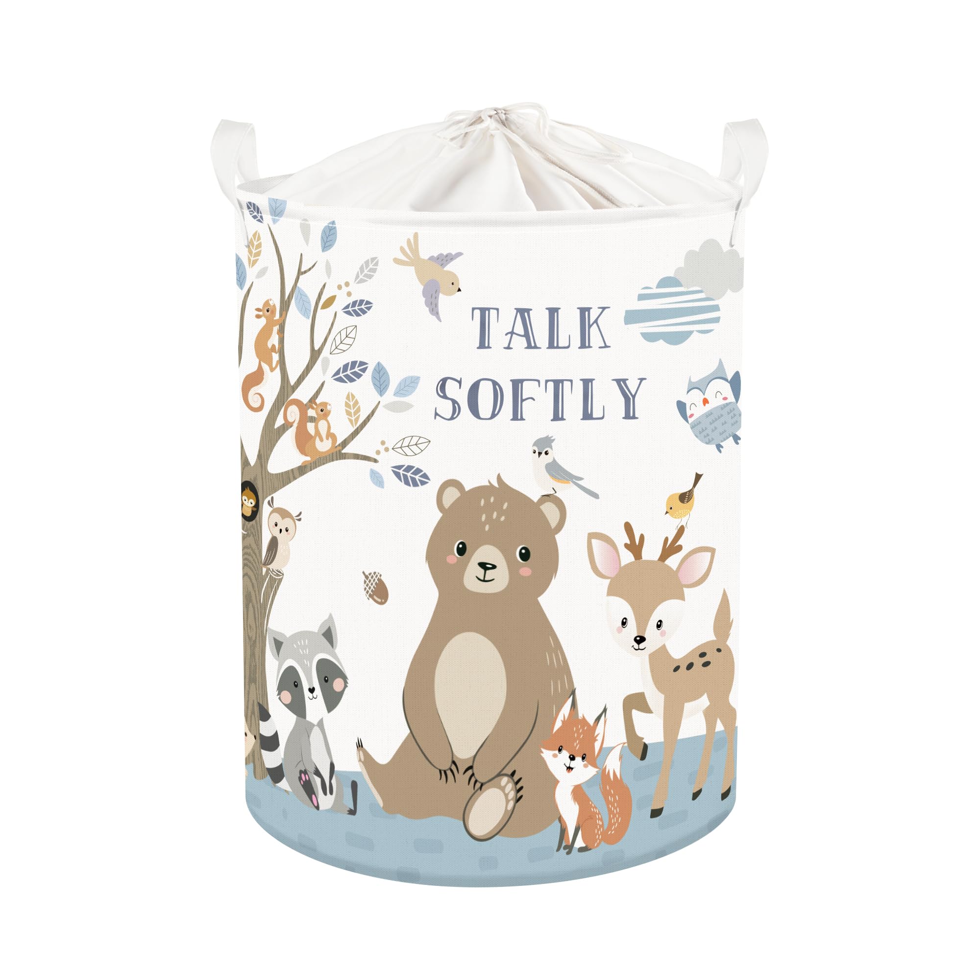 Grand panier de rangement jouets blanc 63L motif animaux déco chambre enfant