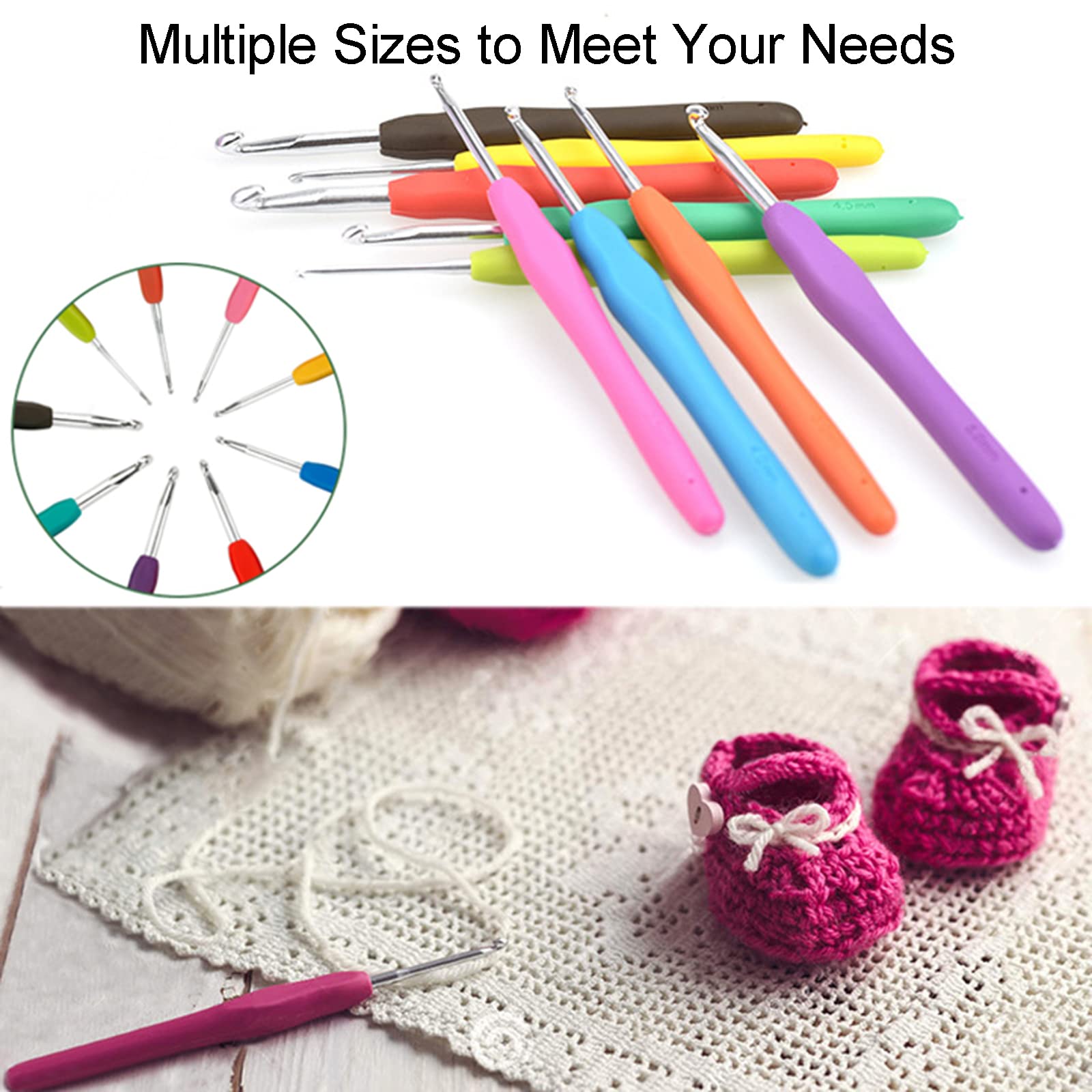 Lot De 9 Crochets Avec Poignées Ergonomiques Et Aiguilles Pour Loisirs