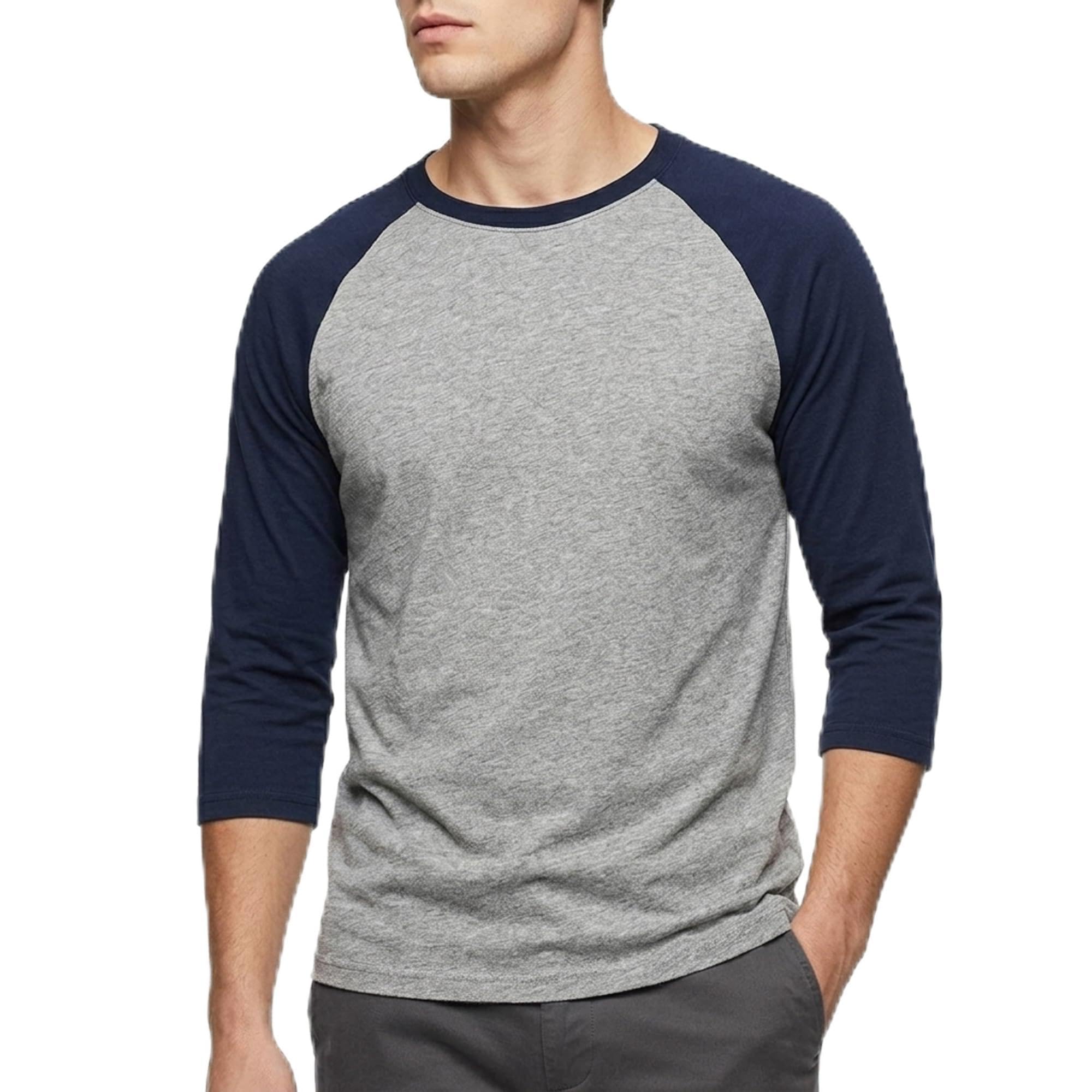 Men's Raglan Baseball Tee Shirt - Cotton Two Tone Casual Athletic Top
