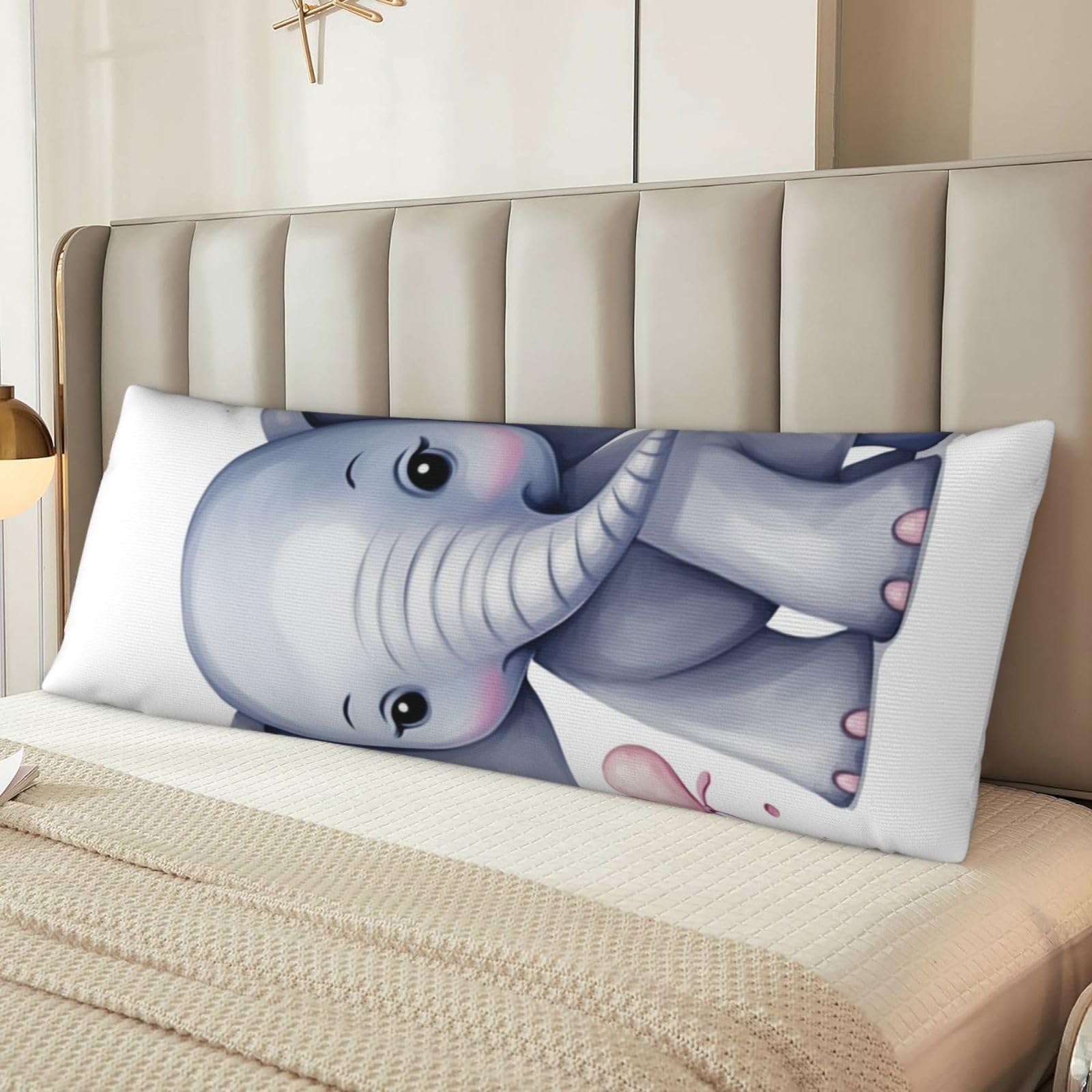 Cute Elephant Body Pillow Case Cover, Microfiber Long Pillow Cases, Ultra Soft and Cozy Plush Body Pillowcase Decorative Long Bed Pillow Cover for Sleeping 20x54 Inches
