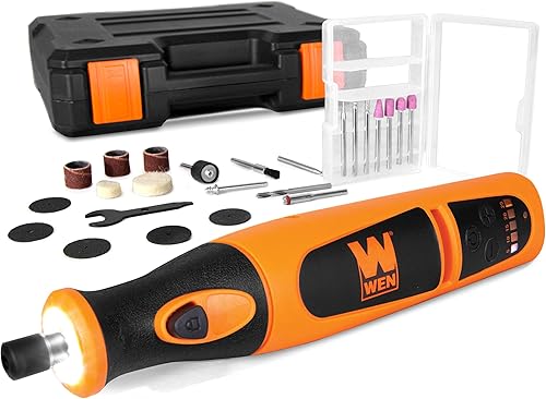 Miniatura 2 de WEN Kit de herramientas rotativas inalámbricas de iones de litio de velocidad variable 23072 con juego de accesorios de 24 piezas, cargador y