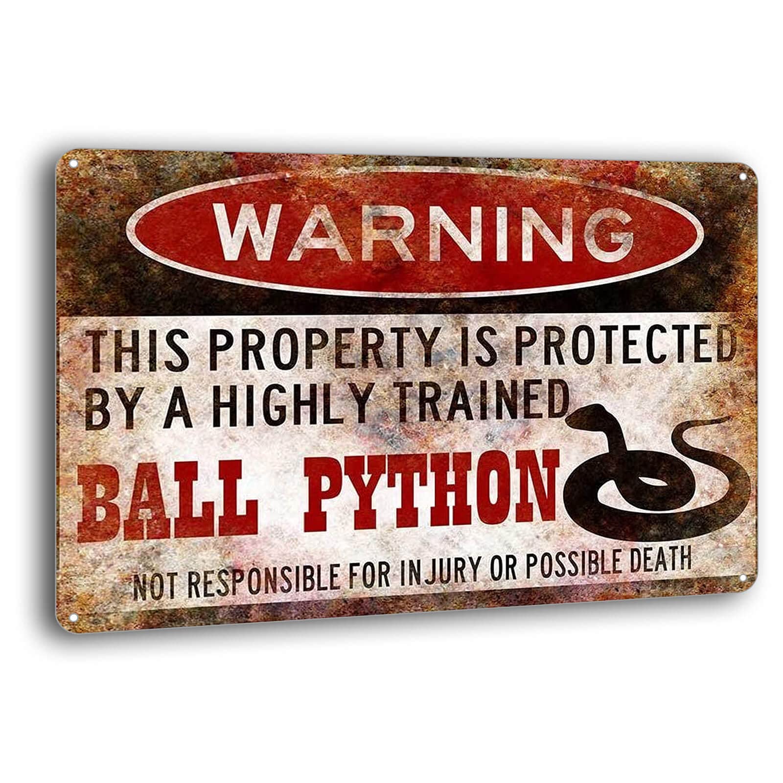 SMAZDFXX Ball Python Sign,Funny Metal Signs,Ball Python Accessories,Snake Warning Sign Metal Sign 5.5"x8"