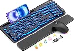 Clavier et souris sans fil Combo - Clavier machine à écrire rétroéclairé avec repose-bracelet magnétique & Support de téléphone, Light Up Round Keycaps, 2.4GHz sans fil Set pour Mac, Windows, PC, Ordinateur portable, SABLUTE