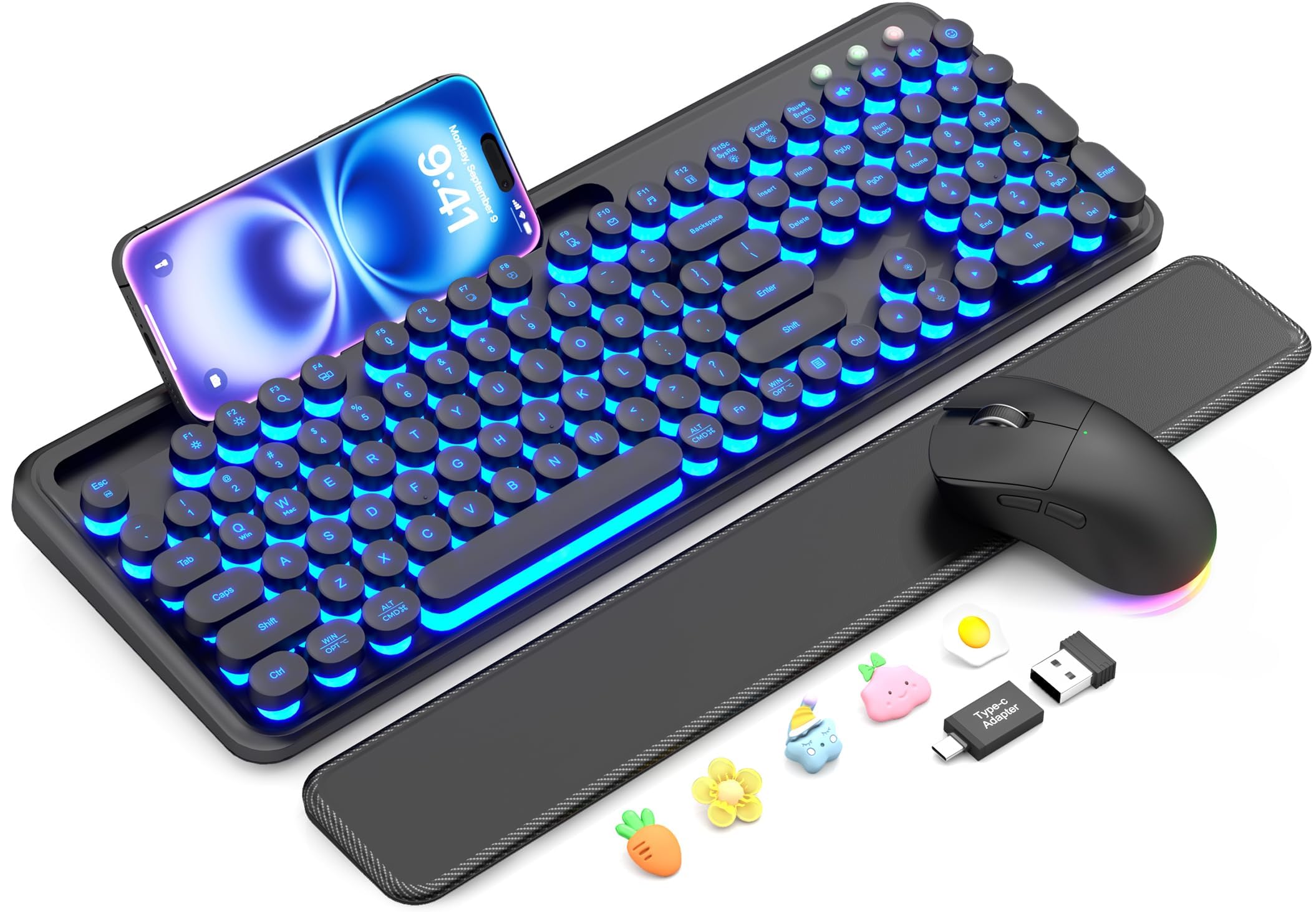 Wireless Keyboard and Mouse Combo - Backlit Typewriter Keyboard with Magnetic Wr