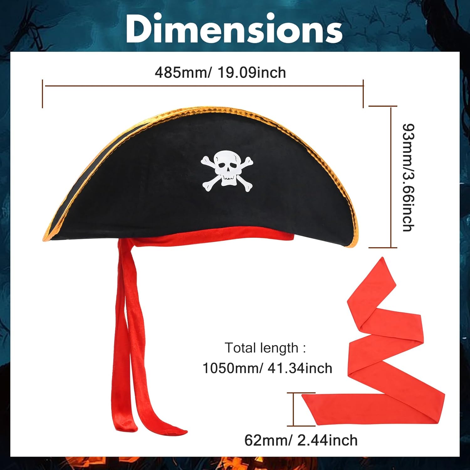 MDEOOSKY 6Pcs Pirate Costume Set, Black Eye Patch Headband Skeleton Captain Hat Standing Shoulder Parrot Pirate Gun, for Plays Costume Party, School play, Cosplay - Image 2