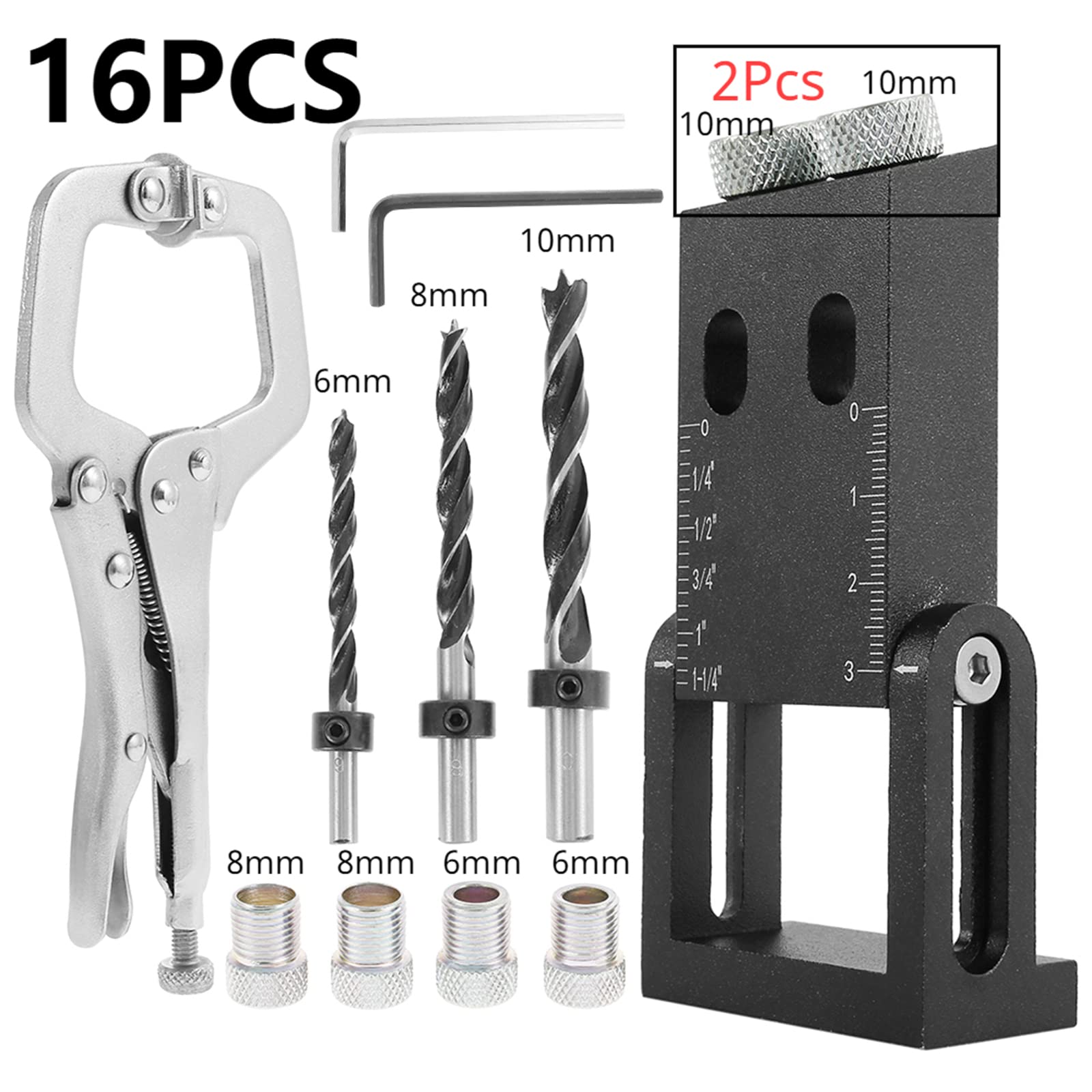 Dima Per Fori A Tasca Per Legno Con Punte Di Trapano 15° Posizionatore 6/8/10 Mm Carpentieri Guida Di Foratura Per Angolo Di Lavorazione Del Legno Fai Da Te, Maschera Di Tassellatura,16PCS