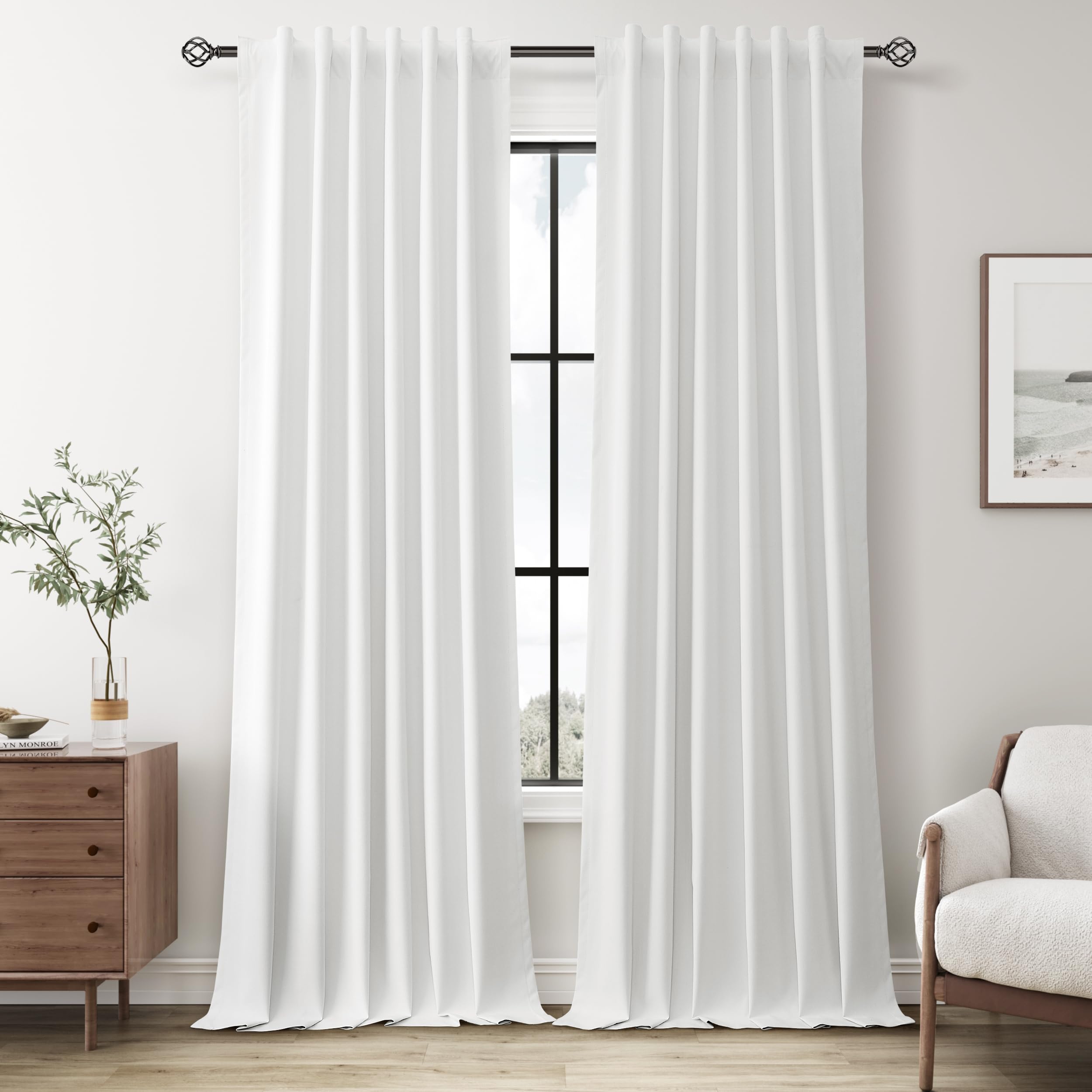 Guken Linen Off White Blackout Curtains 96 Inches Long Back Tab Modern Textured Farmhouse Living Room Bedroom Thermal Insulated Curtains for Sliding