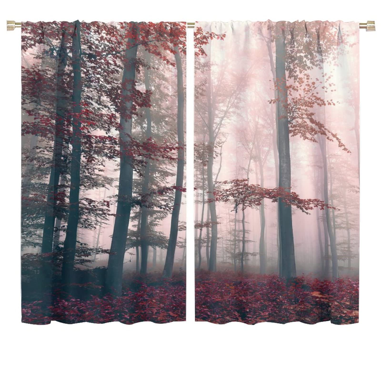 JESTRONRY Forest Blackout Curtains,Mystical Fantasy Woodland Under Heavy Fog Tall Trees Rod Pocket Window Drapes for Living Room Bedroom Kitchen Bathroom Home Decor,2 Panel Set W72xL63in