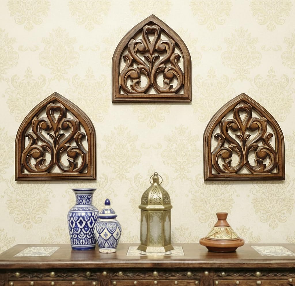 DE KRAFTSMAN wall panels for living room/set of 3 wall decor MANDLAA handcarved antique wall panel decor
