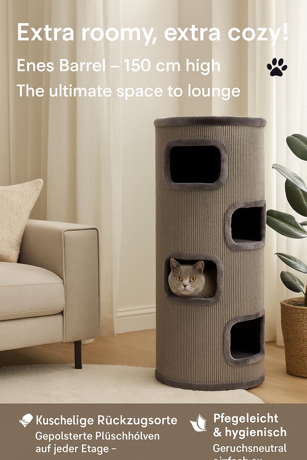 Flamingo griffoir pour Chat – Tonneau à Gratter pour Chat Enes S - 56 cm Hauteur – Ø 42 cm - Gris