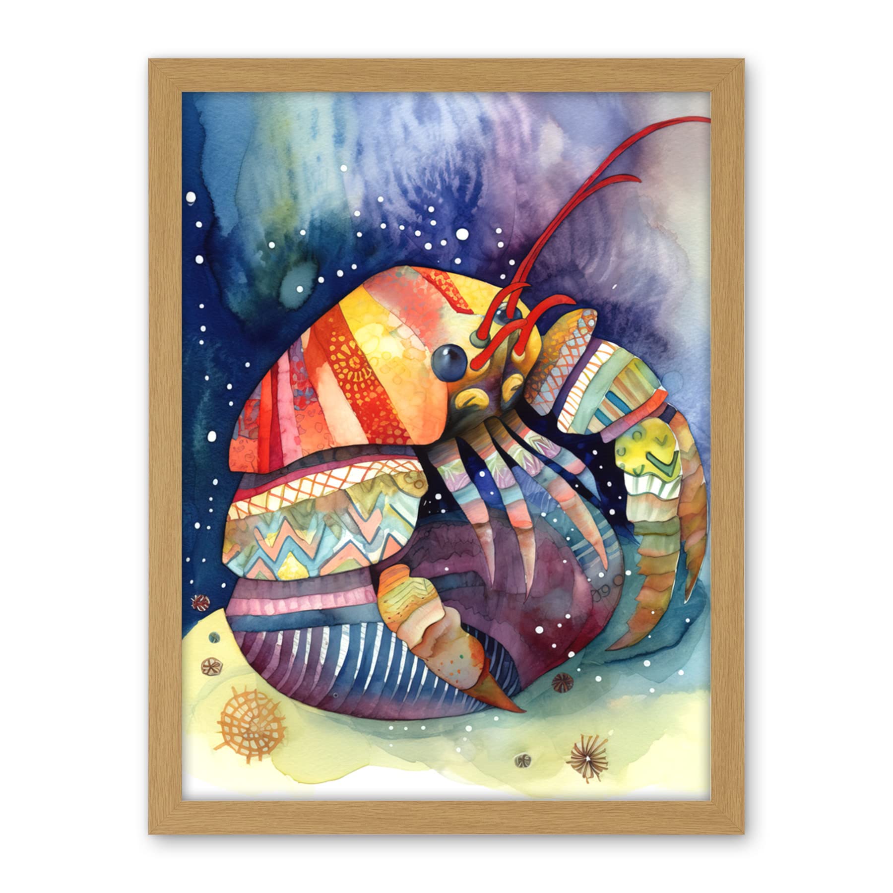 Artery8 Hermit Crab Folk Art Watercolour Painting Artwork Framed Wall Art Print 18X24 Inch
