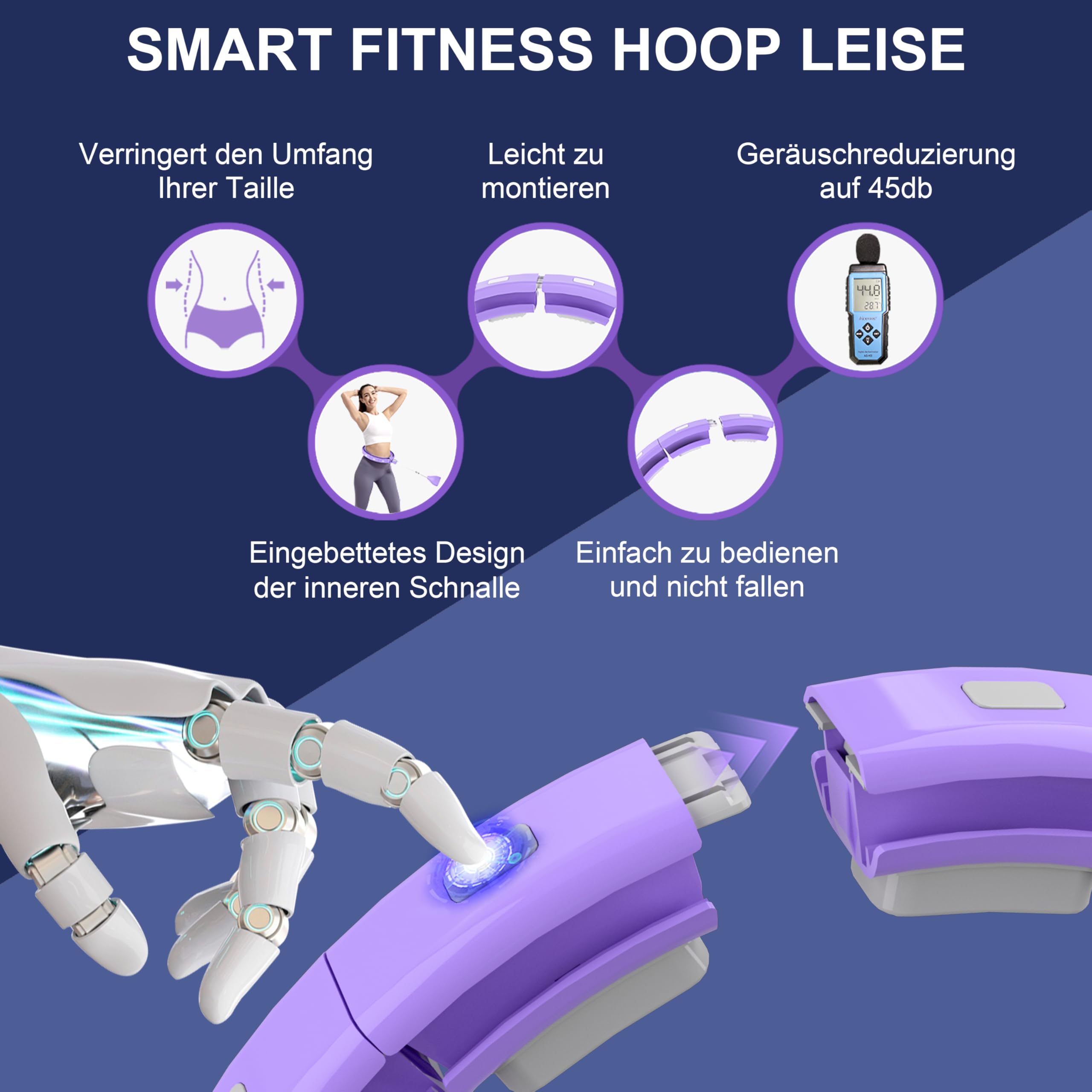 Smart Fitness Hoop Reifen mit Taillenband für Erwachsene & Anfänger – Leiser Hula-Hoop zum Abnehmen, mit Gewichtskugel und Noppen, Fitness Hoop, der Nicht herunterfällt