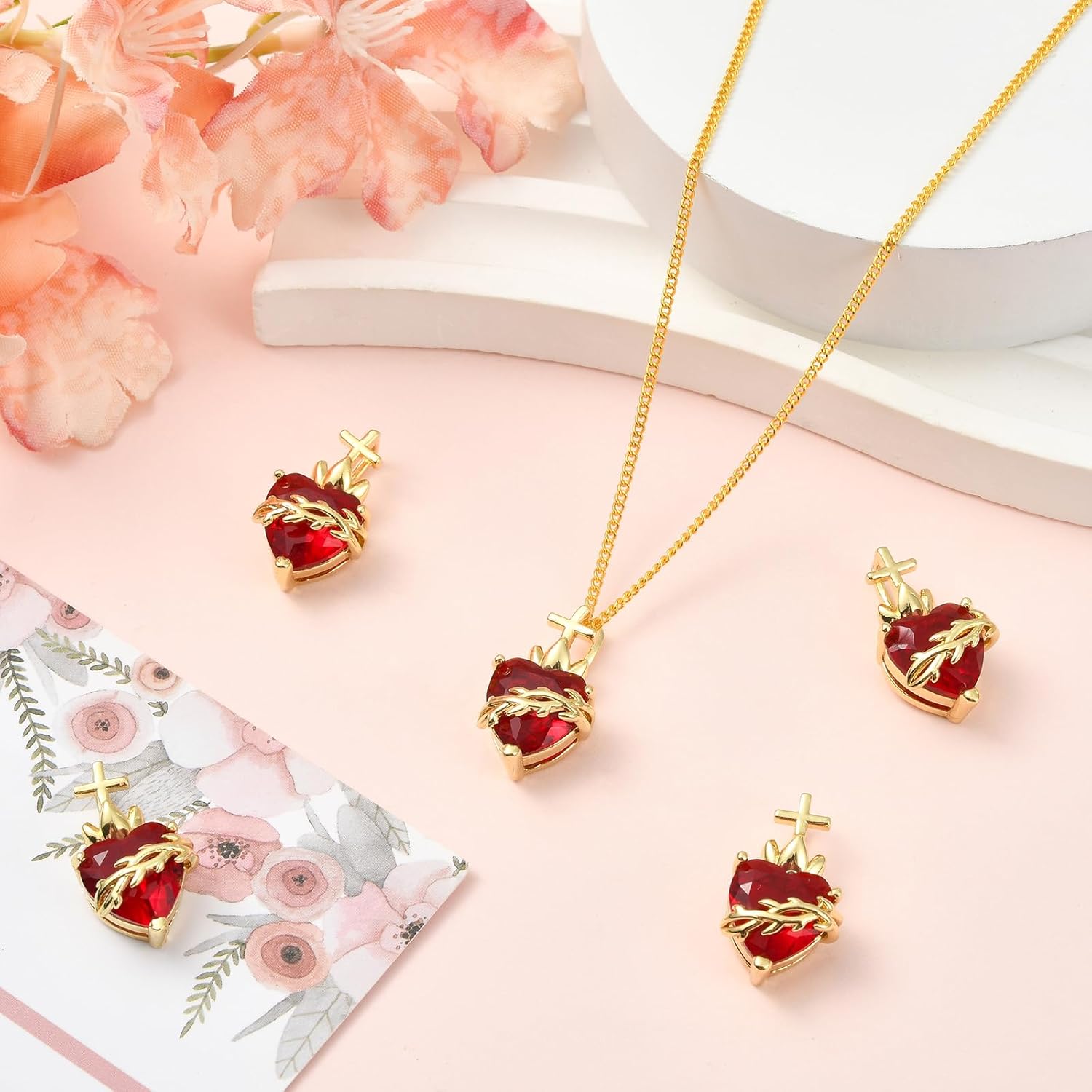 5Pcs Heart Charms for Jewelry Making 18K Gold Red Glass Metal Dangle Charms for Earrings Necklaces DIY Craft Supplies - Image 6