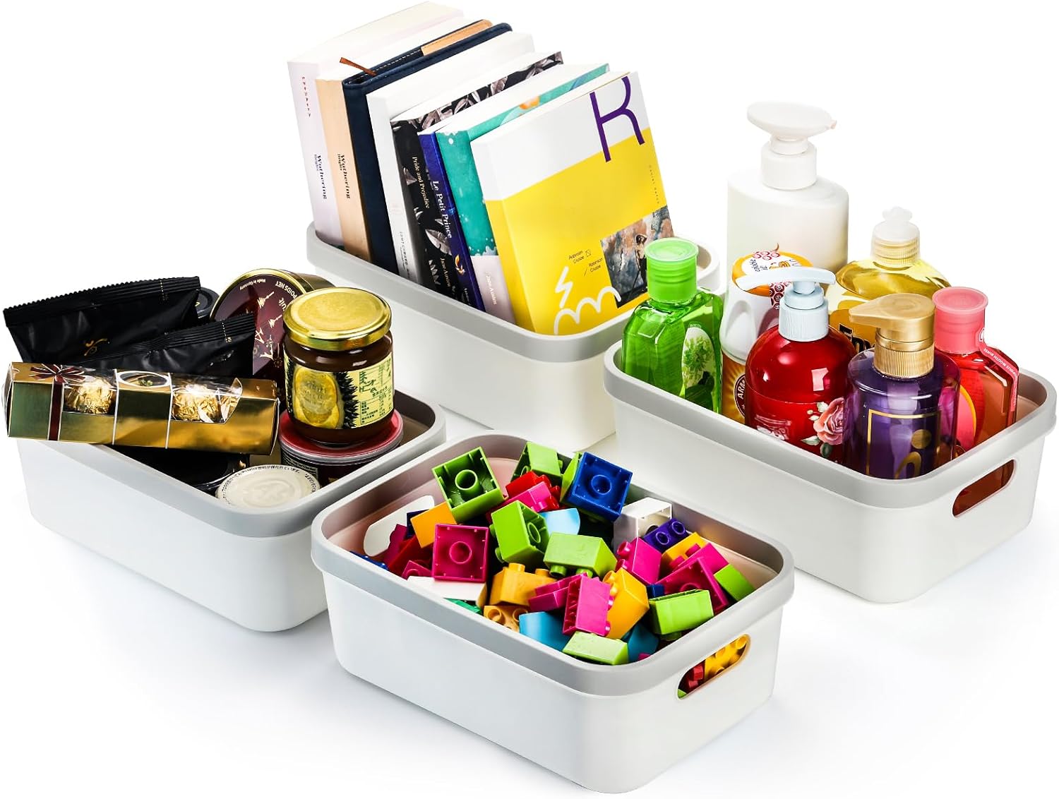 Elsjoy Set of 6 Plastic Storage Bin, 10"x 7"x 4" Classroom Storage Basket Cabinet Storage Bin with Handle, White Shelf Organizer Bins for Bathroom, Office, School - Image 7