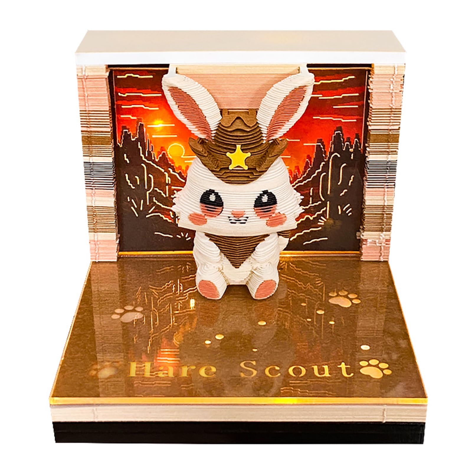 3D Memo Pad Time Piece Calendar 2027, 3D Tear-Off Art Desk Calendar 2027, Creative 3D Memo Pad Paper Art Tree House DIY Paper Carving Decoration (Rabbit Warrior)