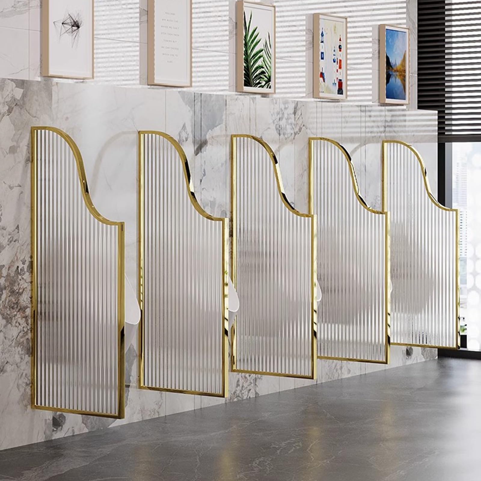 GTHTUHFD Stainless Steel Glass Partition Urinal Baffle Toilet Partition Translucent Design Sturdy And Durable Suitable For Schools And Public Places Black,Gold