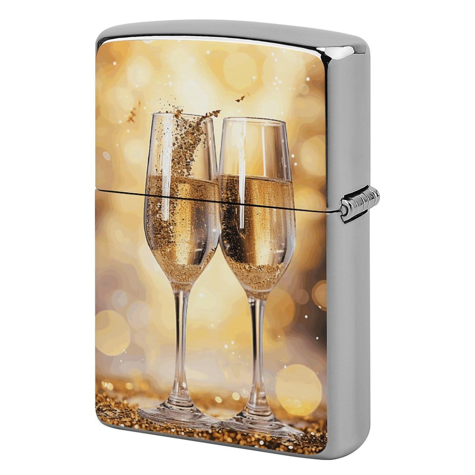 Two Glasses of Champagne Lighter Cover for Men, Personalized Lighter Case for Birthday Gift, Flip-Top Lighters Protective Cover, Portable Lighters Shell for Outdoor, Travel