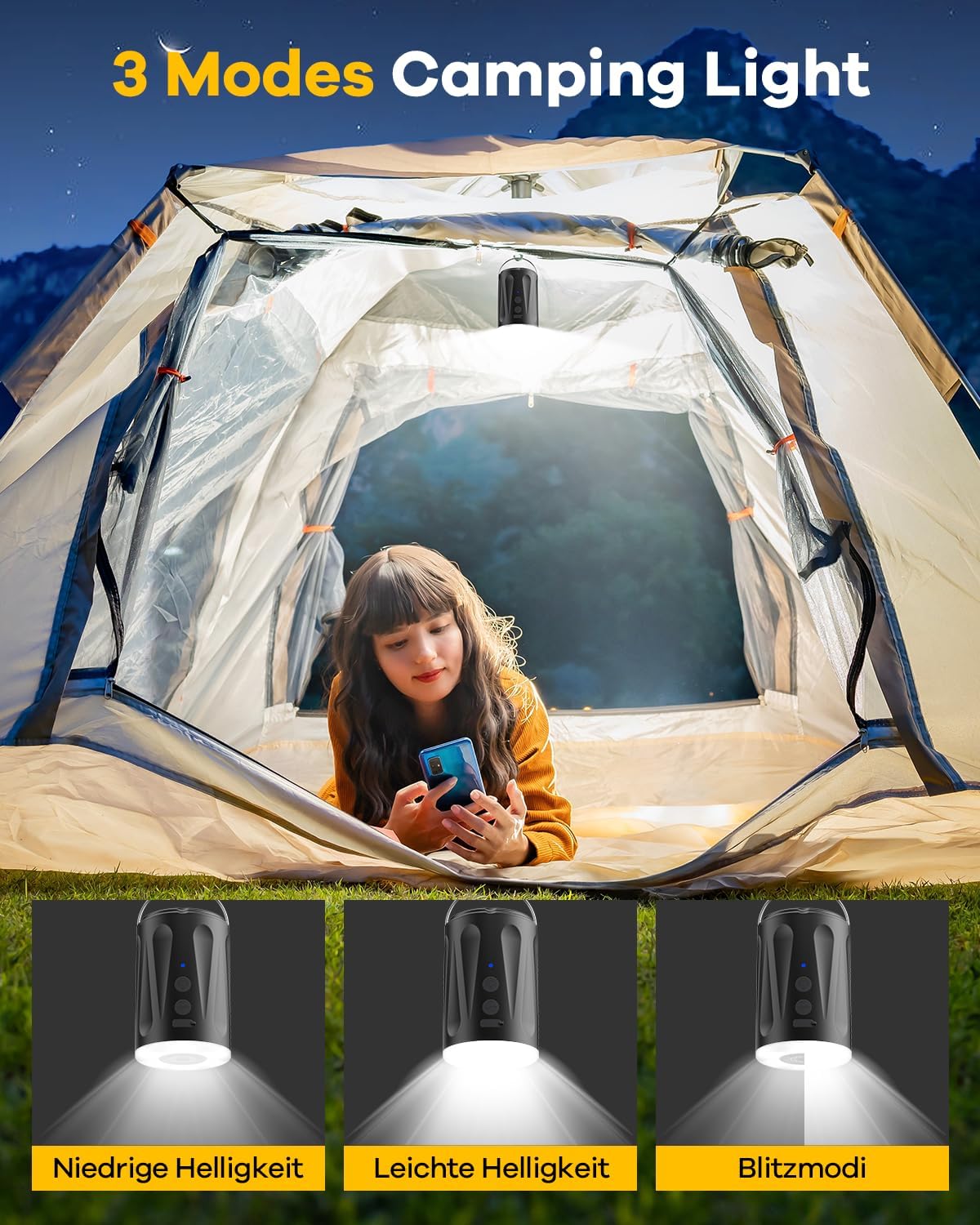 Electric Air Pump for Inflatables，Air Mattress Pump Battery Powered Air Pump with Camping Light,4 Nozzles for Air Mattress Beds, Swimming Ring, Pool Floats/Toys, Black, AP700L