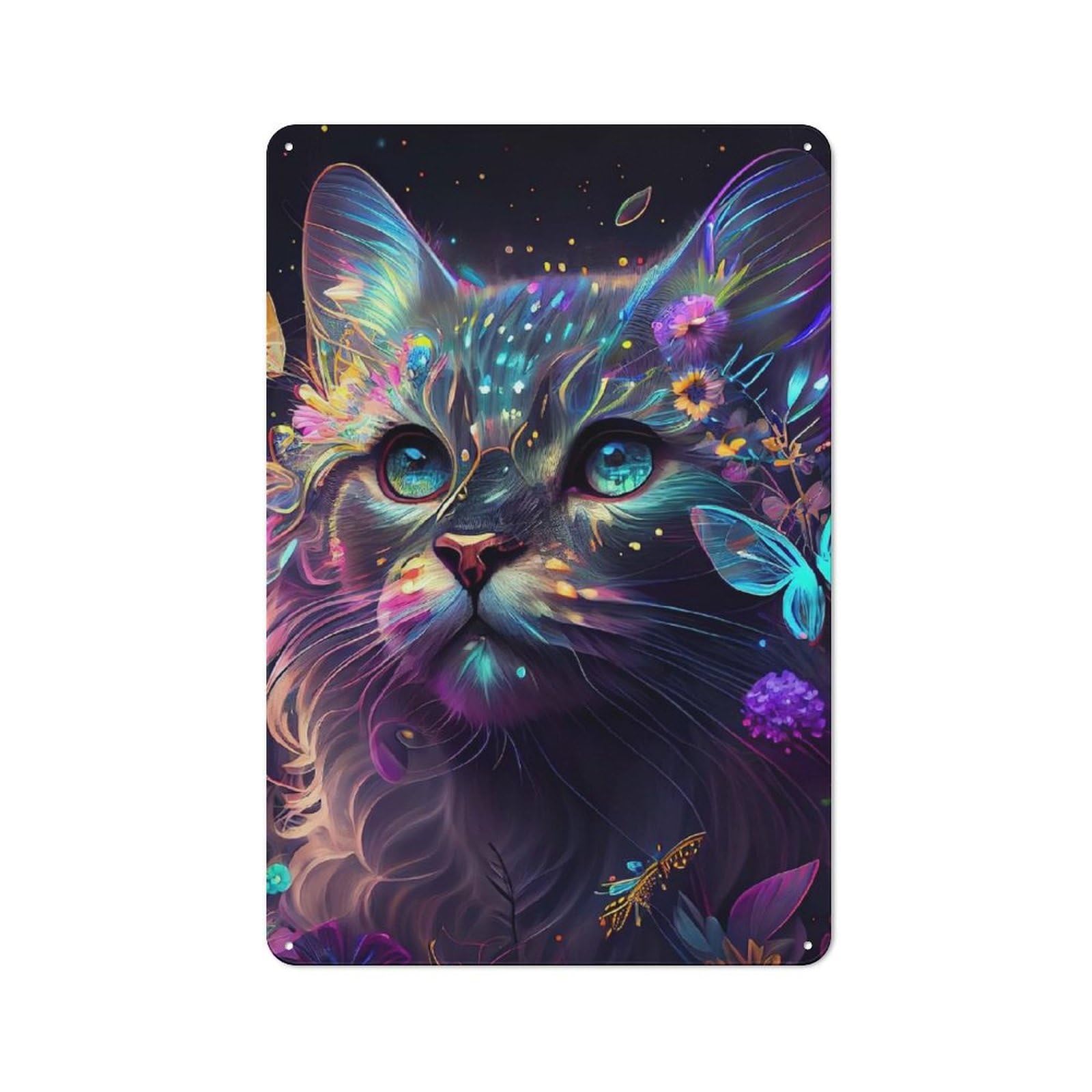 Junmoney Style-5 Vintage Tin Sign 30X20cm With Butterfly And Cat For Garage Or Workshop, For Metal Sign Collectors, For Cafés, Pubs And Restaurants